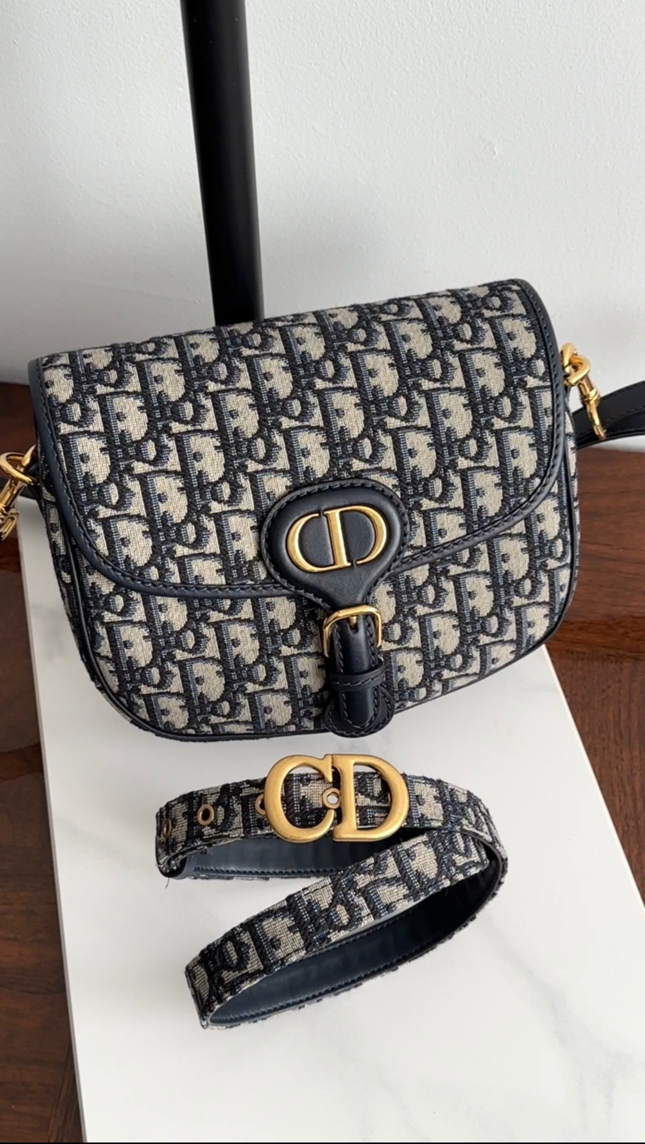 Christian Dior Navy Blue Oblique Jacquard Medium Bobby Bag - Luxury Designer Handbag for Women, Perfect for Work, Travel & Special Occasions