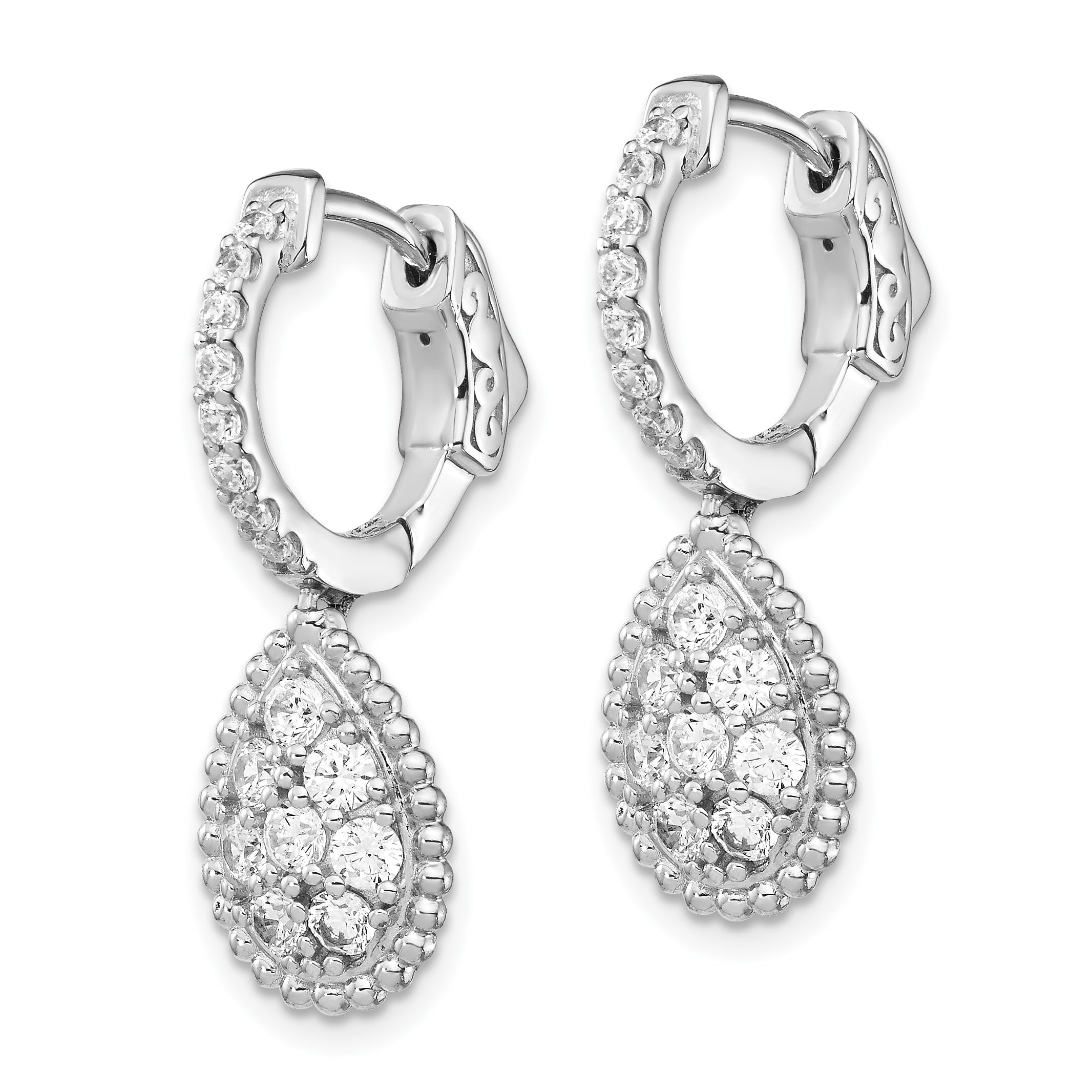 925 Sterling Silver Cubic Zirconia CZ Teardrop Hinged Hoop Drop Dangle Earrings for Women - Elegant Medium Size Hoop Earrings for Party, Wedding & Everyday Wear