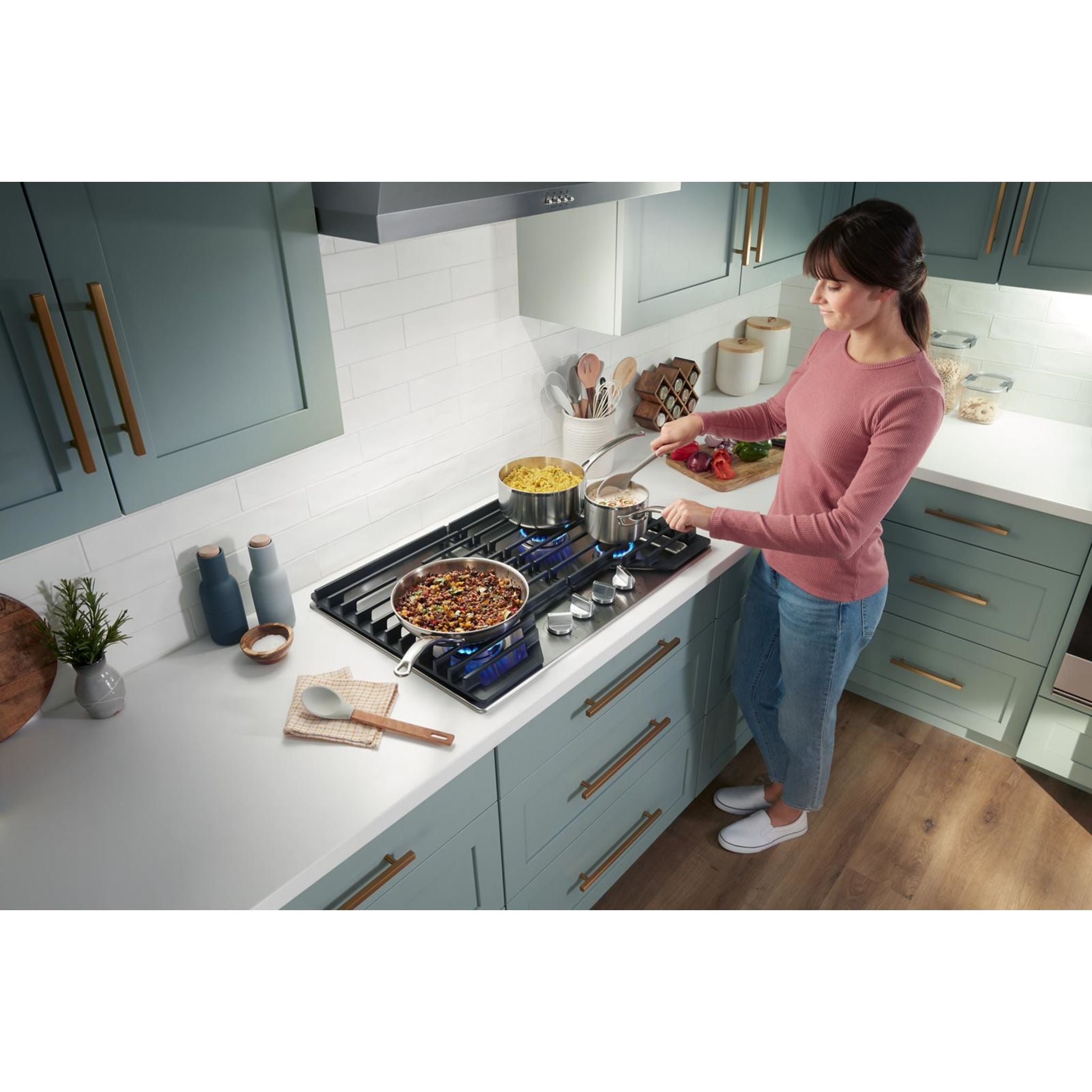 Whirlpool 30 Inch Gas Cooktop - WCGK7530PS Stainless Steel Professional Range for Home Kitchen Cooking, Grilling & Baking