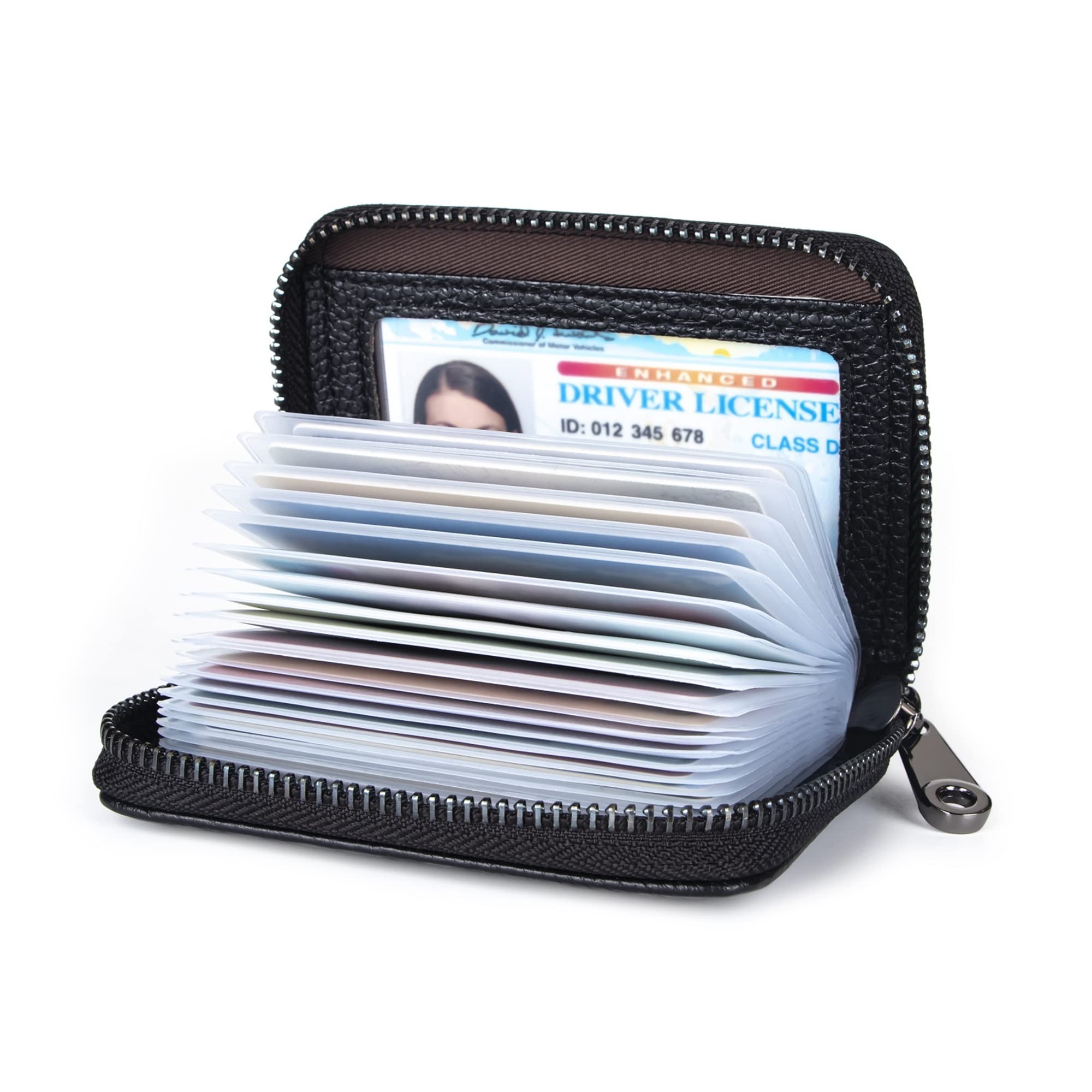 Genuine Leather RFID Blocking Credit Card Holder Wallet - Secure ID Card Case with Zipper Organizer (Black) - Perfect for Travel, Business & Everyday Use