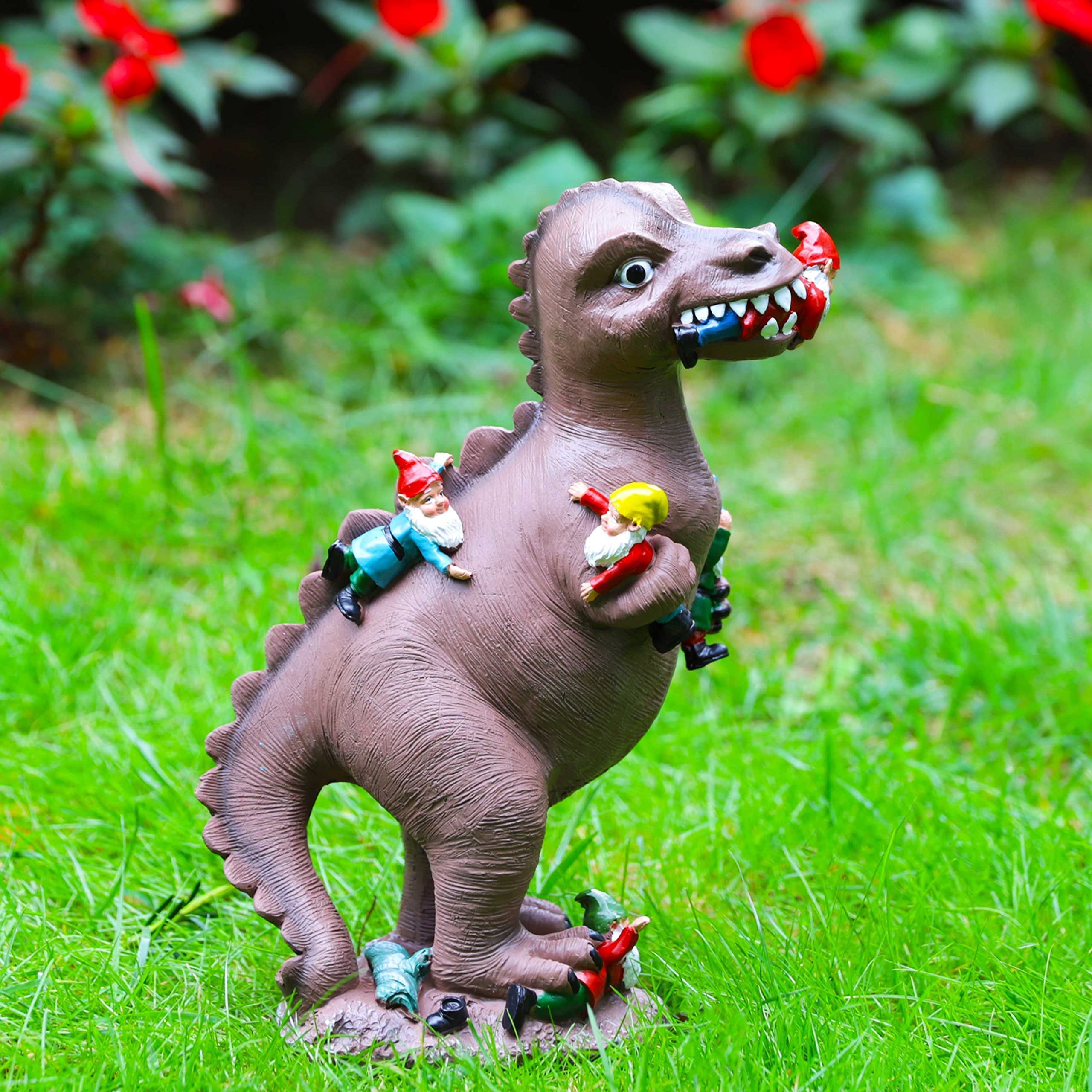 Dinosaur Garden Gnomes Statue - Funny T-Rex Gnome Decor for Outdoor Yard & Garden - Unique Gardener Gifts for Men - Perfect for Patio, Lawn Decor & Birthday Presents