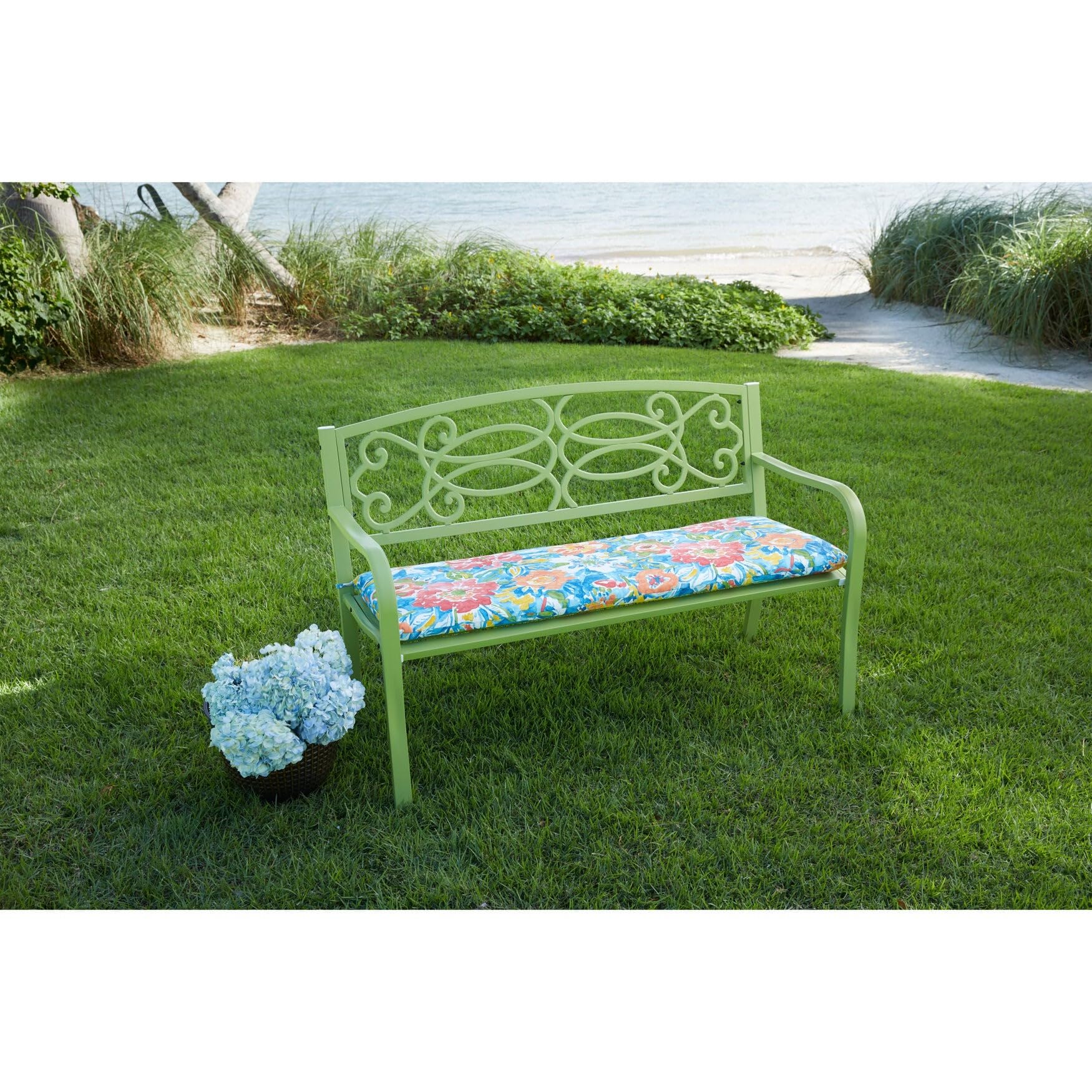 BrylaneHome Steel Garden Bench - Willow Outdoor Patio Furniture for Garden, Yard, and Backyard Relaxation