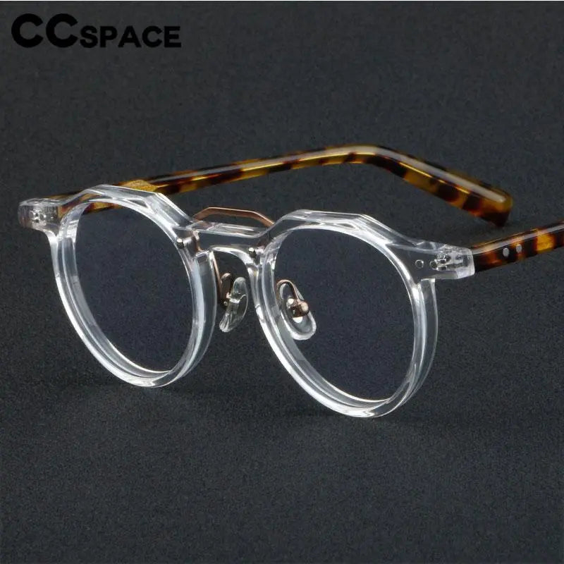 CCspace Unisex Full Rim Flat Top Round Acetate Eyeglasses Frame 56934 - Stylish & Lightweight for Work, Reading & Everyday Wear