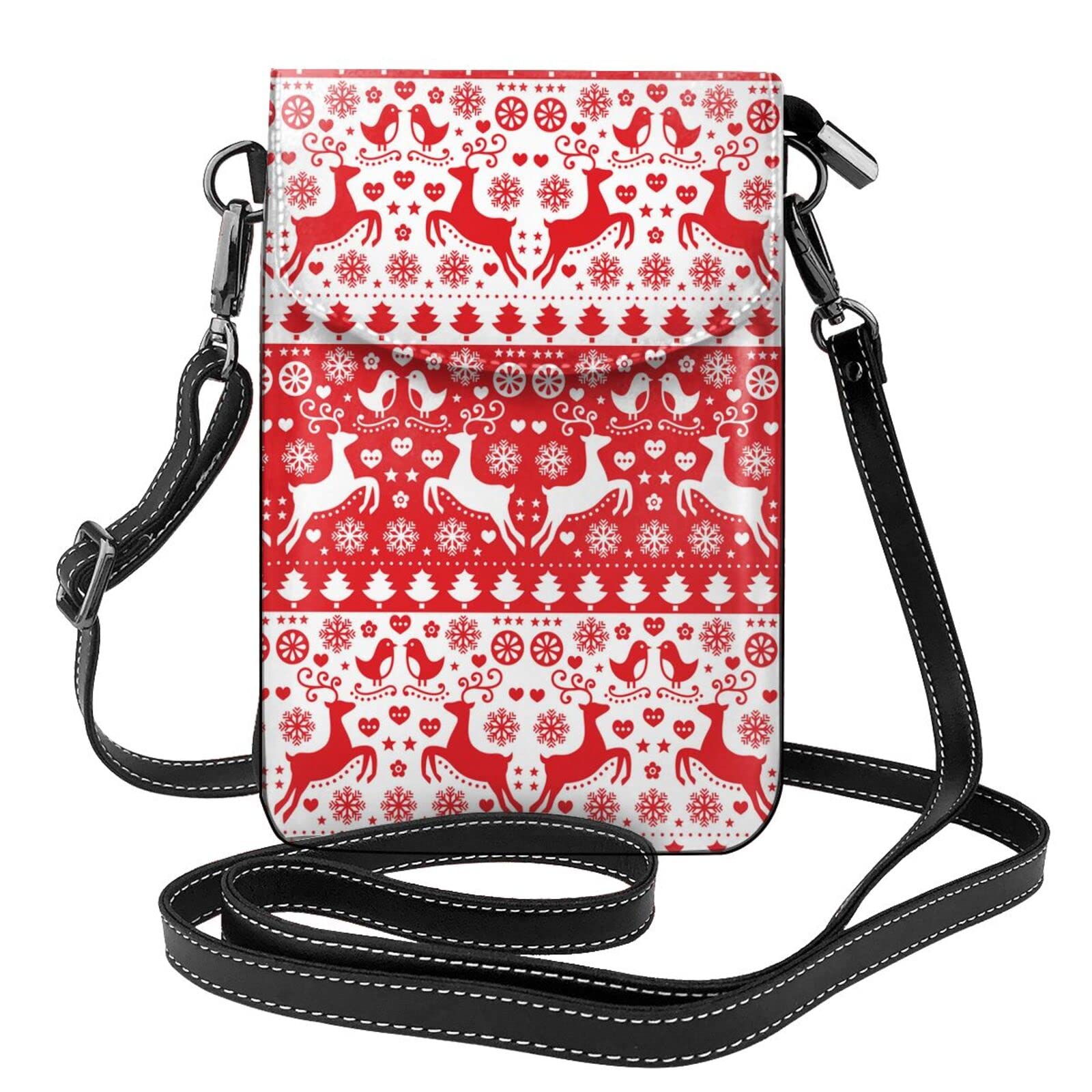 Red Christmas Snowflake Reindeer Leather Crossbody Bag - Small Flip Phone Purse Wallet for Women - Perfect Holiday Gift for Christmas Parties & Winter Outings