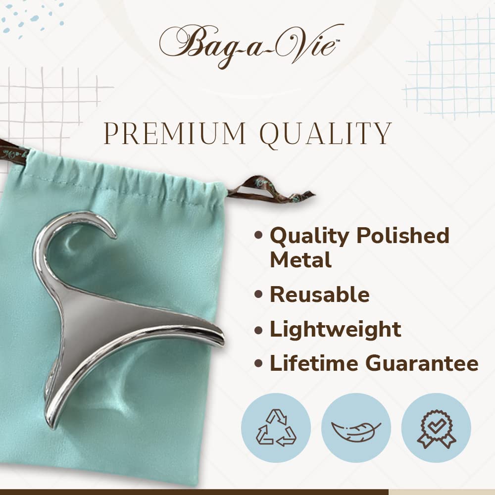 Premium Bag-a-Vie Purse Hanger for Closet - Silver Metal Handbag Organizer Hook for Hanging Purses & Bags | Protects Bag Shape & Saves Space | Perfect for Home, Office & Travel Organization