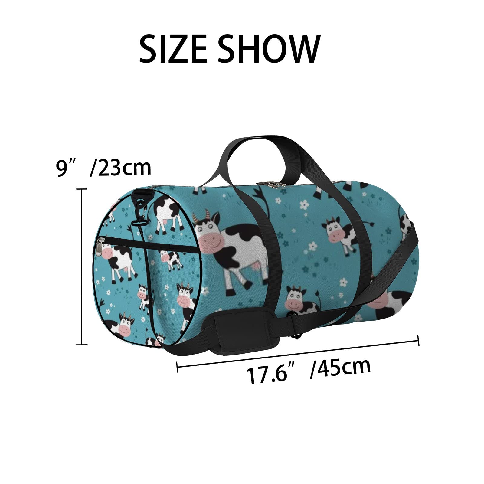 Stylish Black and White Cow Print Waterproof Gym Tote Bag with Shoulder Strap & Zipper Pockets - Durable Sports Bag for Men & Women - Perfect for Workout, Travel, Yoga & Daily Use