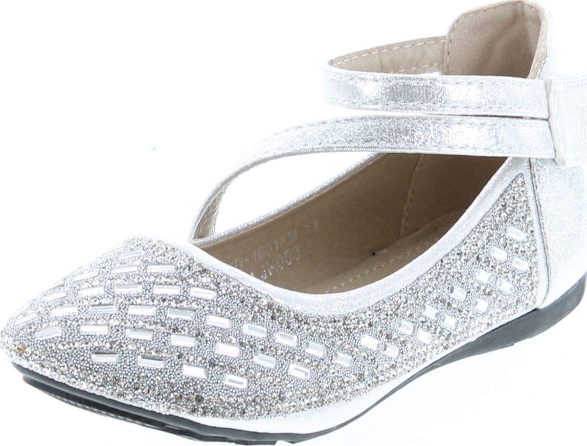 Lucita Girls KD-1601KM Fashion Dress Flats Shoes - Silver Glitter Ballet Flats for Kids, Comfortable School & Party Shoes, Toddler Girls Dress Shoes for Weddings, Holidays & Special Occasions