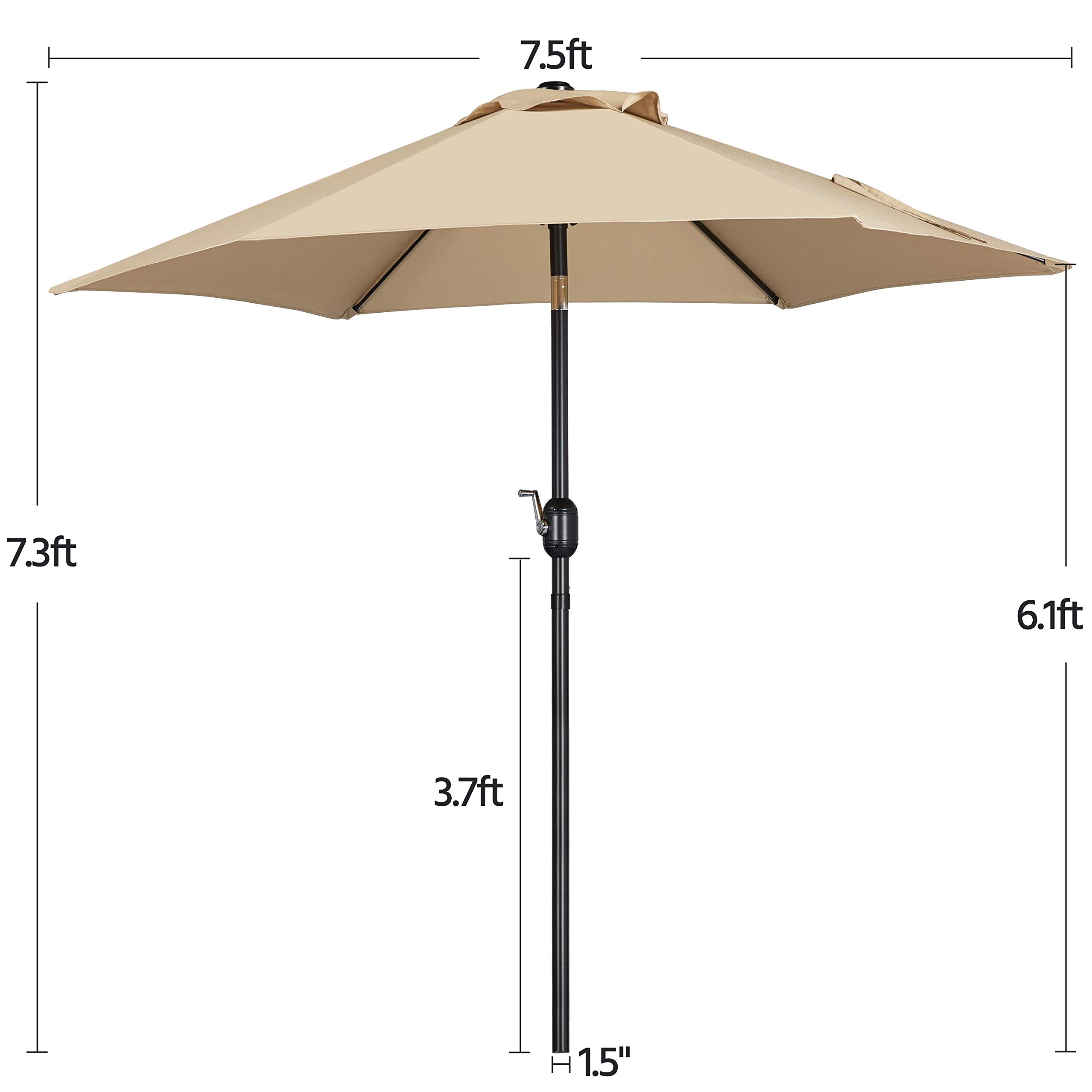 Yaheetech 7.5FT Heavy Duty Outdoor Patio Umbrella with 30lb Weighted Base - Push Button Tilt & Crank Lift, Sturdy Steel Ribs, Market Umbrella for Garden, Poolside, Restaurant, Backyard (Tan)