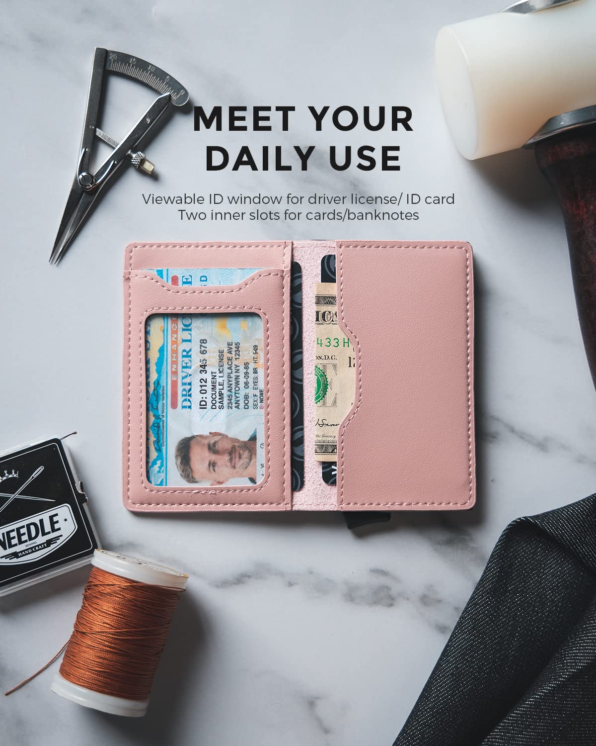 Premium RFID Blocking Leather Wallet for Men & Women - Slim Pop-Up Credit Card Holder with Metal Case - Ideal for Travel, Business & Everyday Use