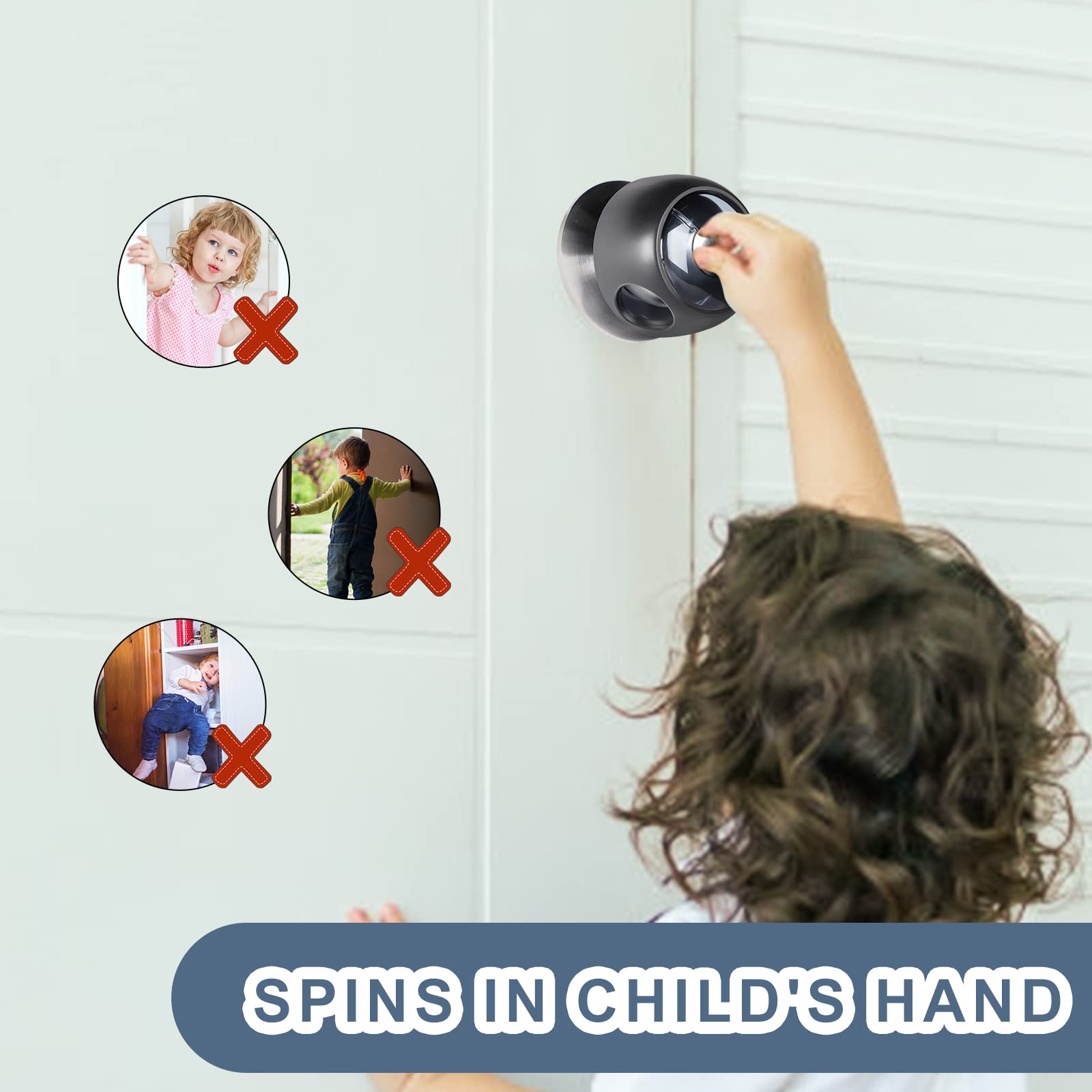 Child Proof Door Knob Covers - 4 Pack Clear Black for Baby Safety at Home