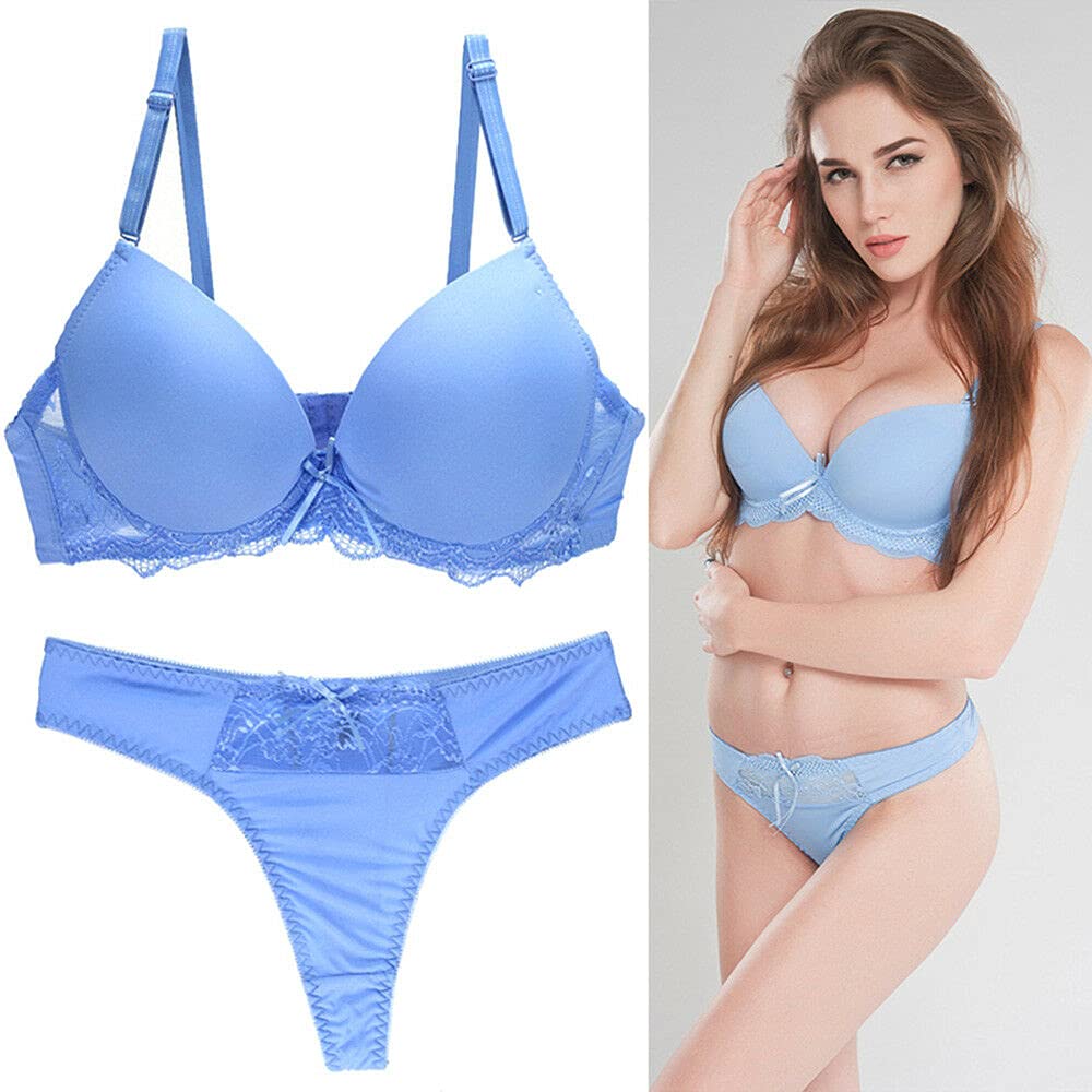 Sexy Women's Lingerie Set - Plunge Bra & Panties with Lace Trim & Underwire Support for Date Night, Wedding, Boudoir Photography