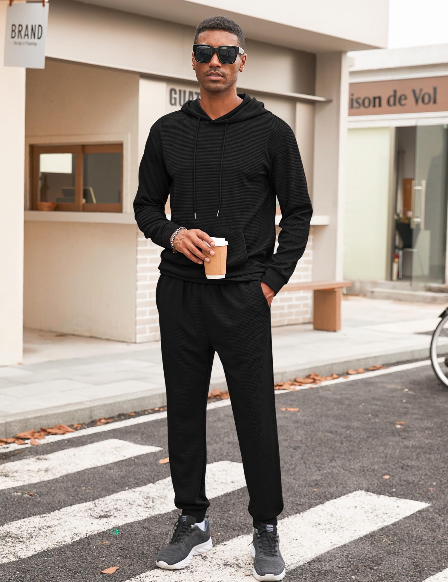 LecGee Men's 2-Piece Tracksuit Set - Hoodie & Jogger Sweatsuit for Running, Gym, and Casual Wear | Soft Waffle Fabric for Comfort & Style | Perfect for Workouts, Lounging & Outdoor Activities