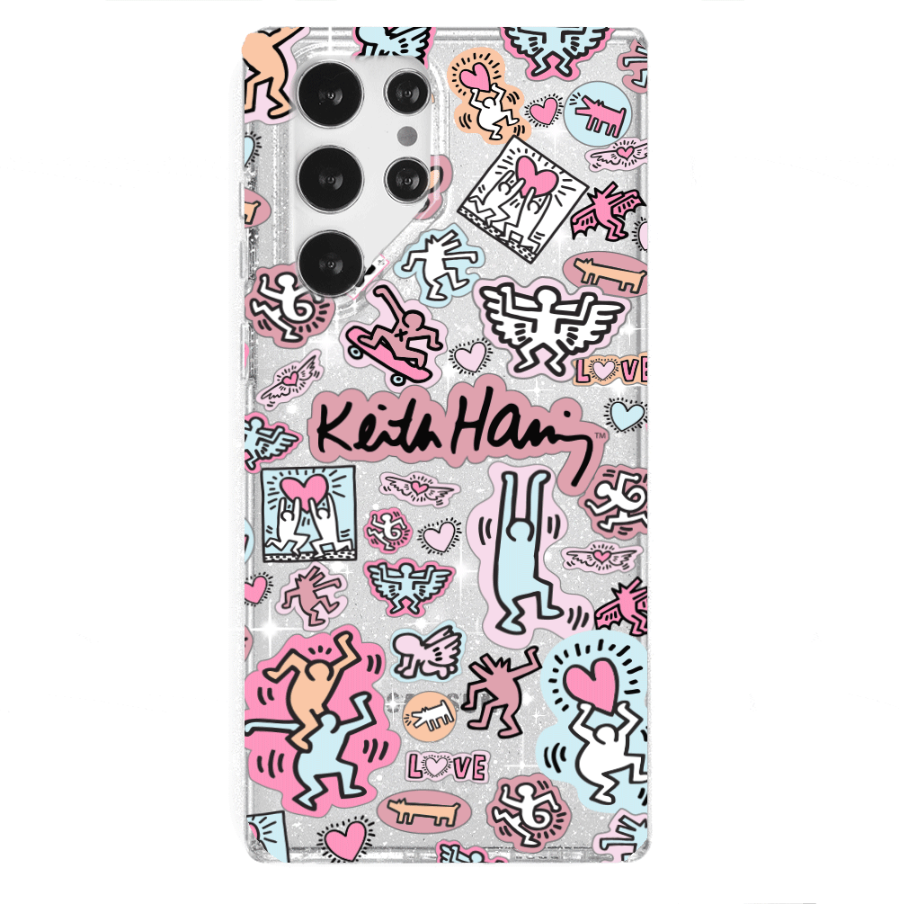 Keith Haring Pastel Glitter Samsung Phone Case - Trendy Protective Cover for Galaxy S21/S20/Note 20 - Cute Artistic Design for Everyday Use & Gift Giving