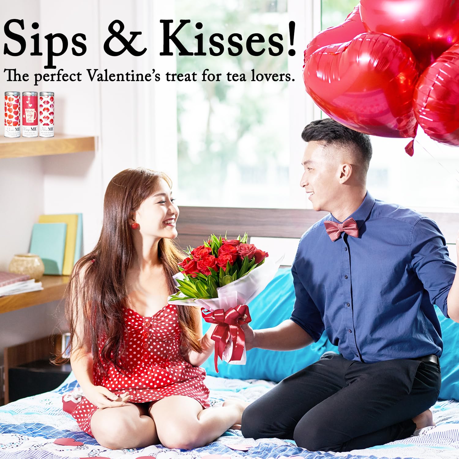 La Tea Dah Hugs and Kisses Tea Gift Basket - Premium Tea Assortment Set with 3 Specialty Flavors in Valentine Gift Box | Birthday Gift for Women, Her, Mom, Wife | Perfect for Valentine's Day, Mother's Day, Anniversary & Tea Lovers