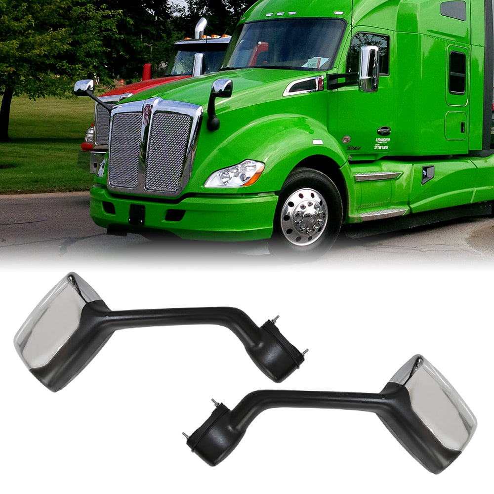 Chrome Hood Mirrors Pair for Kenworth T680 & Peterbilt 579/587 with Mounting Kit - Left & Right Side Truck Accessories for Enhanced Visibility & Safety