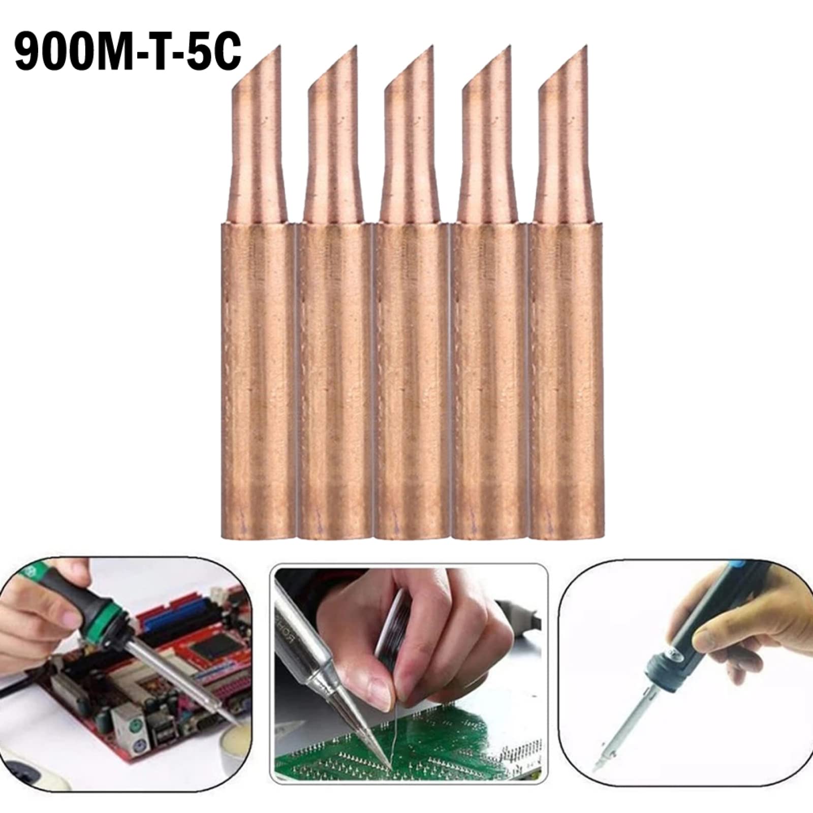 5pcs 900M-T-5C Soldering Iron Tips - Pure Copper Replacement Tips for 936 Soldering Station - High Performance Welding & Soldering Accessories for Electronics Repair, DIY Projects, and Workshop Equipment