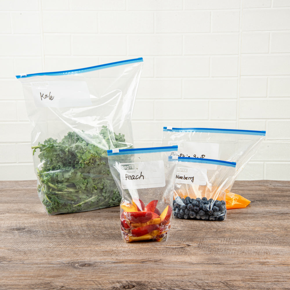 BPA-Free 1 Quart Clear Plastic Freezer Bags with Expandable Bottom & Write-On Label - 25 Count Box (6