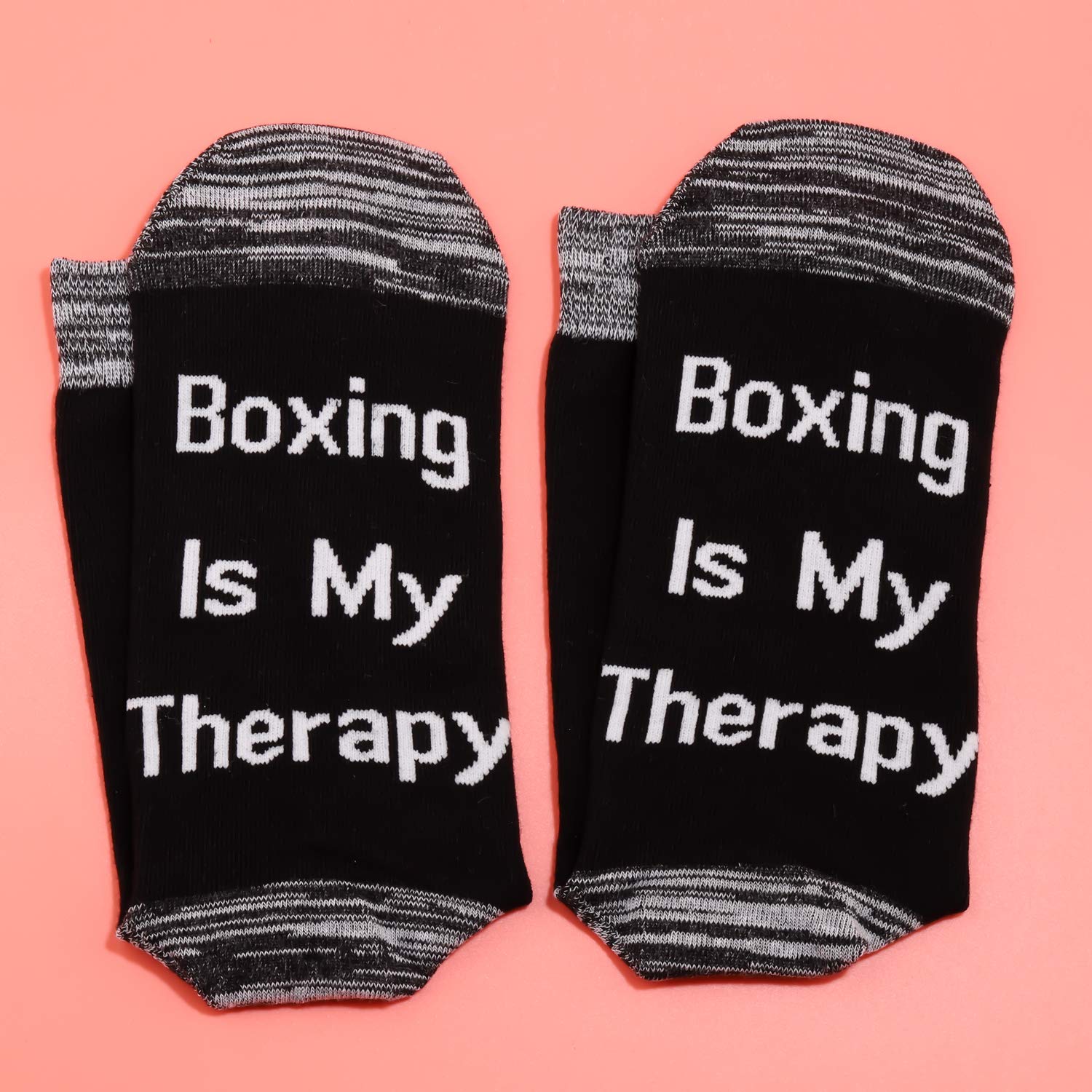 LEVLO Boxer Fans Gift - Boxing is My Therapy Cotton Socks (2 Pairs/Set, Mid Calf) - Inspirational Gifts for Boxing Lovers & Coaches - Perfect for Training, Gyms & Boxing Enthusiasts