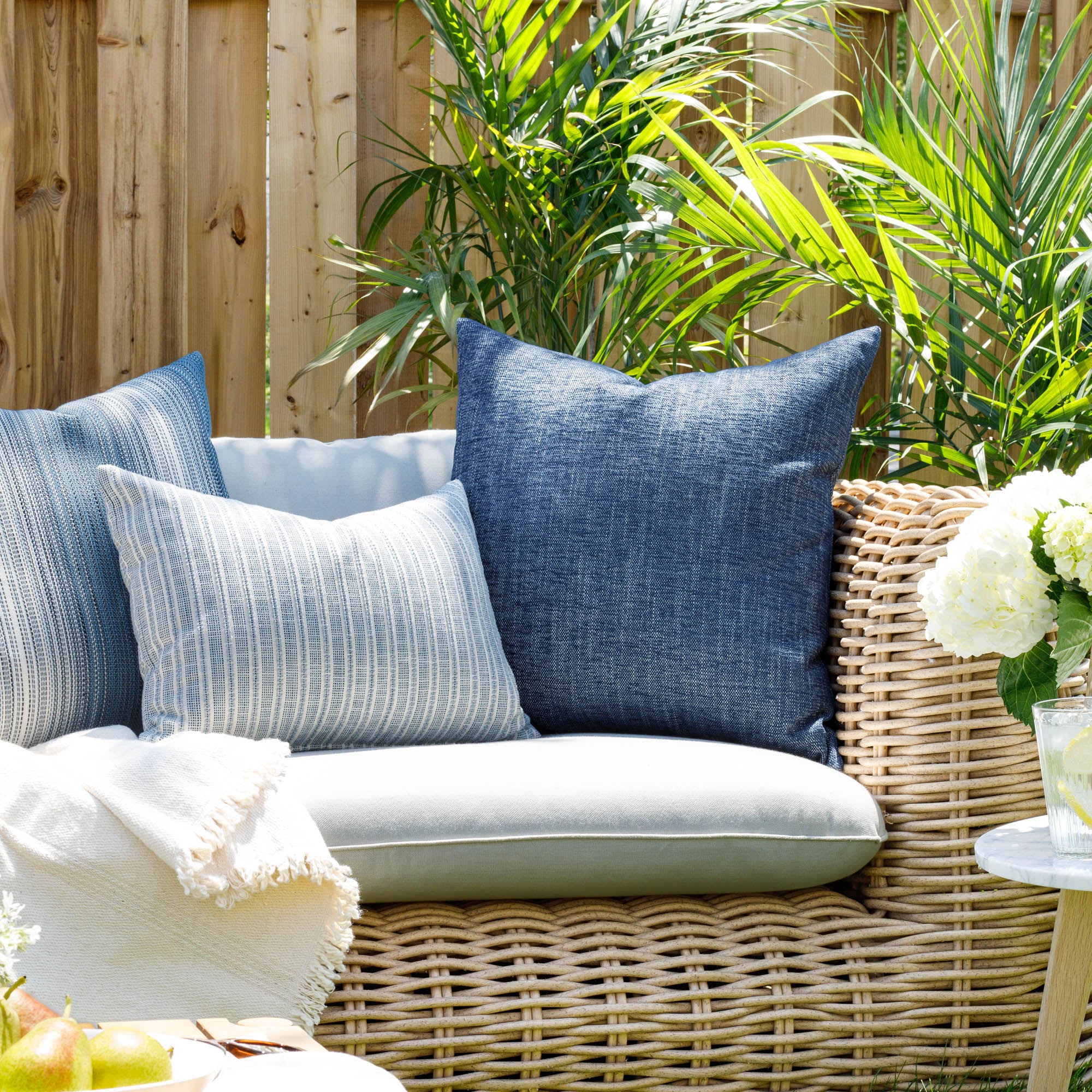 Premium Parker 22x22 Outdoor Throw Pillow - Waterproof & UV Resistant - Indigo Blue Decorative Cushion for Patio Furniture, Poolside Lounging & Garden Decor