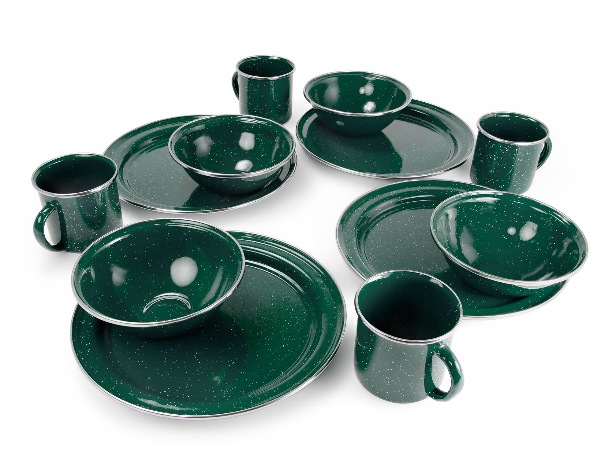 Pioneer Enamelware 4-Person Dining Set - Vintage Style Camping & Picnic Tableware for Outdoor Adventures, Family Gatherings & Rustic Home Decor