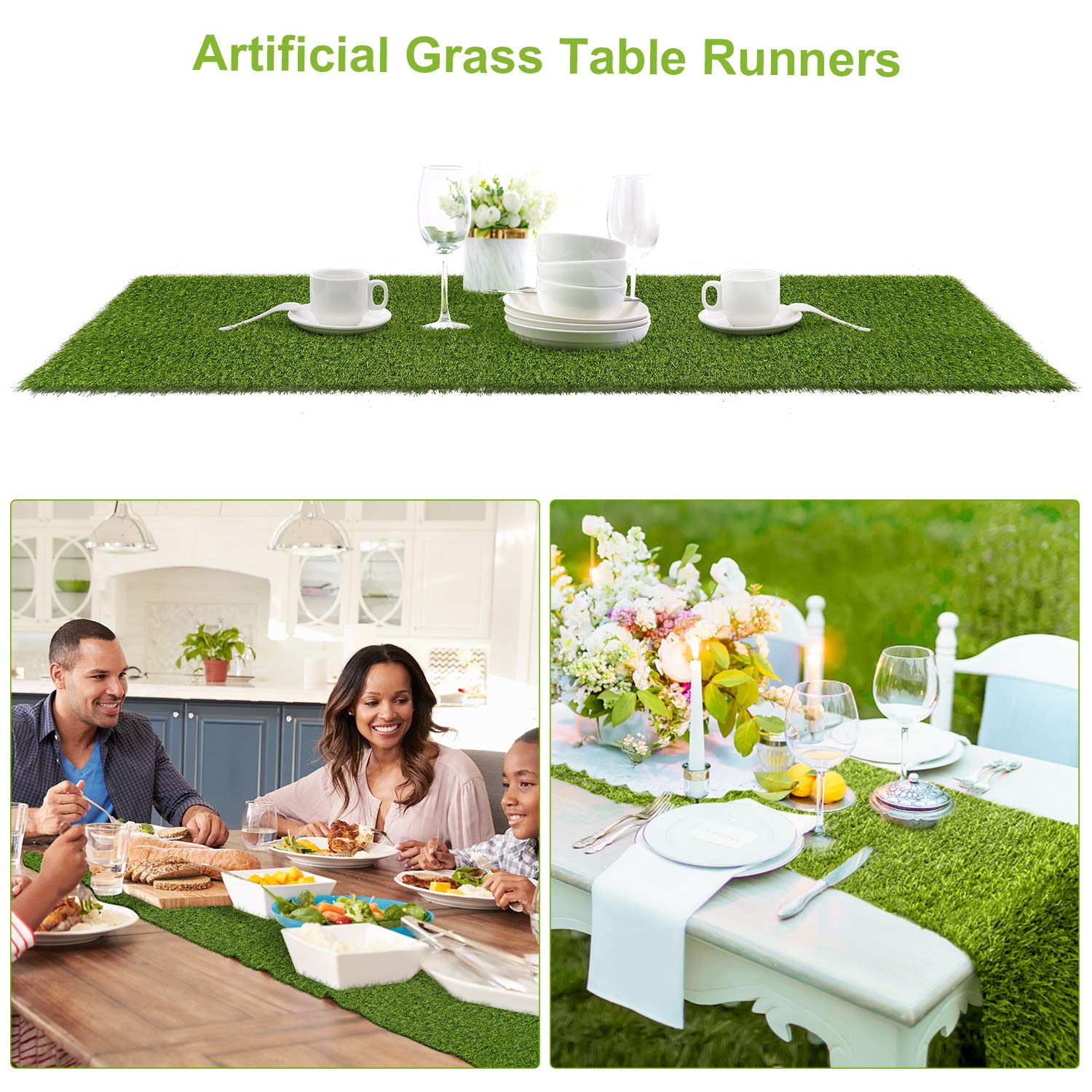 Farochy Artificial Grass Table Runner - 14x120 Inch Synthetic Grass Table Decor for Wedding, Birthday Party, Banquet, Baby Shower - Perfect for Indoor/Outdoor Events, Table Centerpieces & Photo Backdrops