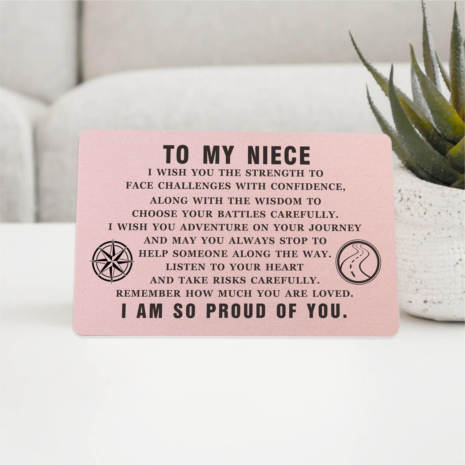 ABNTY Inspirational Niece Gifts - Graduation Card with Motivational Quote & Wallet Insert - Perfect for Niece's Birthday, Graduation Day or Special Occasions