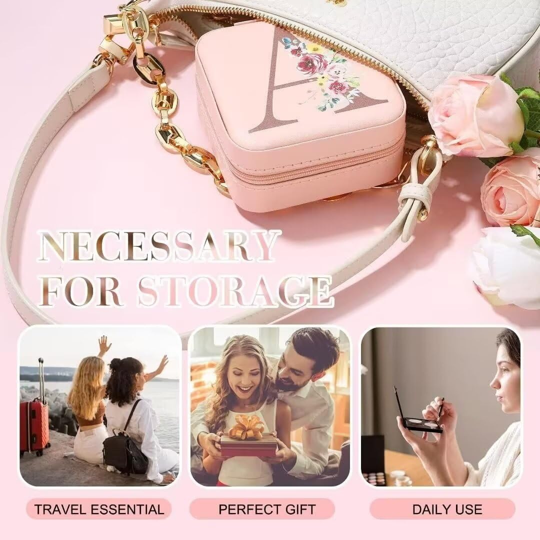 Personalized Pink Initial Jewelry Case for Women - Letter L Travel Jewelry Organizer Box, Unique Birthday Gift Idea for Her, Perfect for Travel, Home Storage & Special Occasions
