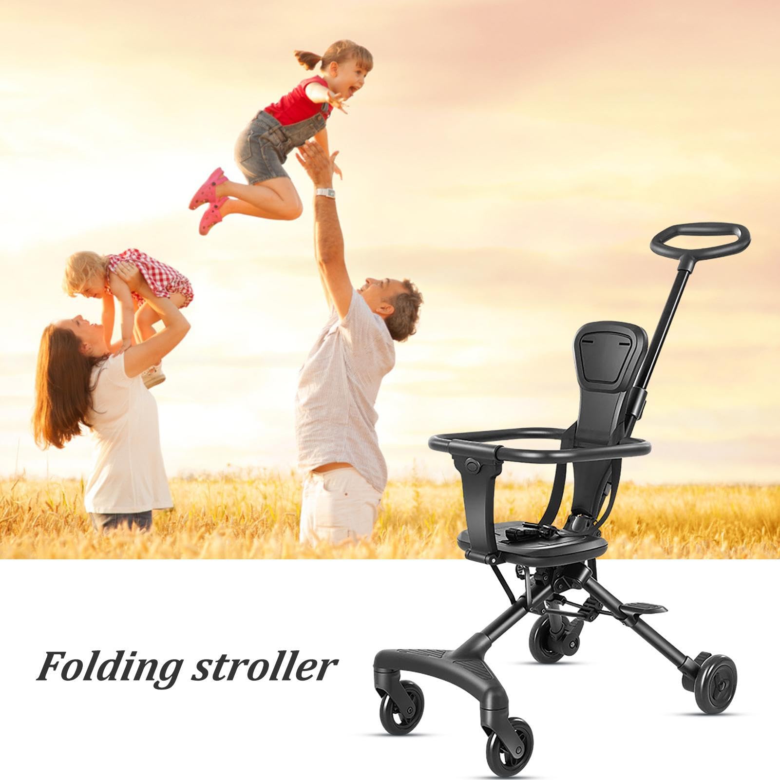 Foldable Travel Stroller with 360° Rotatable & Reversible Seat - Lightweight Compact Baby Stroller for Jogging, Parks, Outings & Picnics | Safe Comfortable Kids Stroller for Air Travel & Daily Use