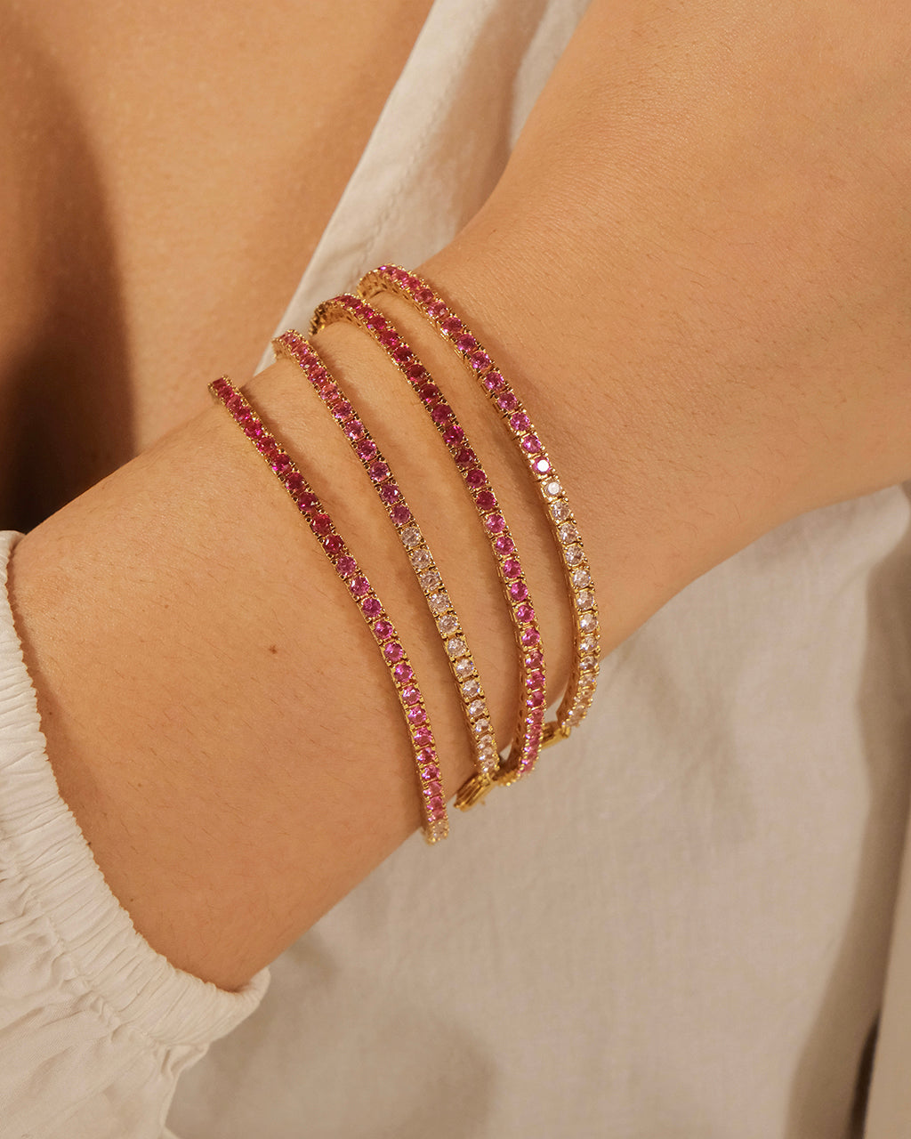 Elegant Pink Tennis Bracelet for Women | 14K Gold Plated Cubic Zirconia | Perfect for Weddings, Parties & Everyday Wear