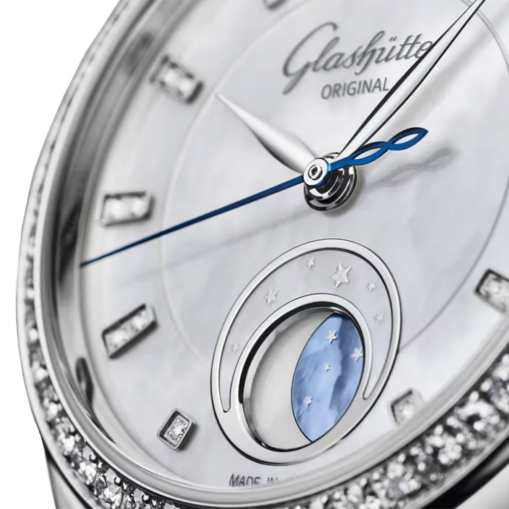 Serenade Luna Diamond Automatic Watch 32.5mm Mother of Pearl Dial with Genuine Leather Strap - Elegant Women's Dress Watch for Office, Party & Special Occasions