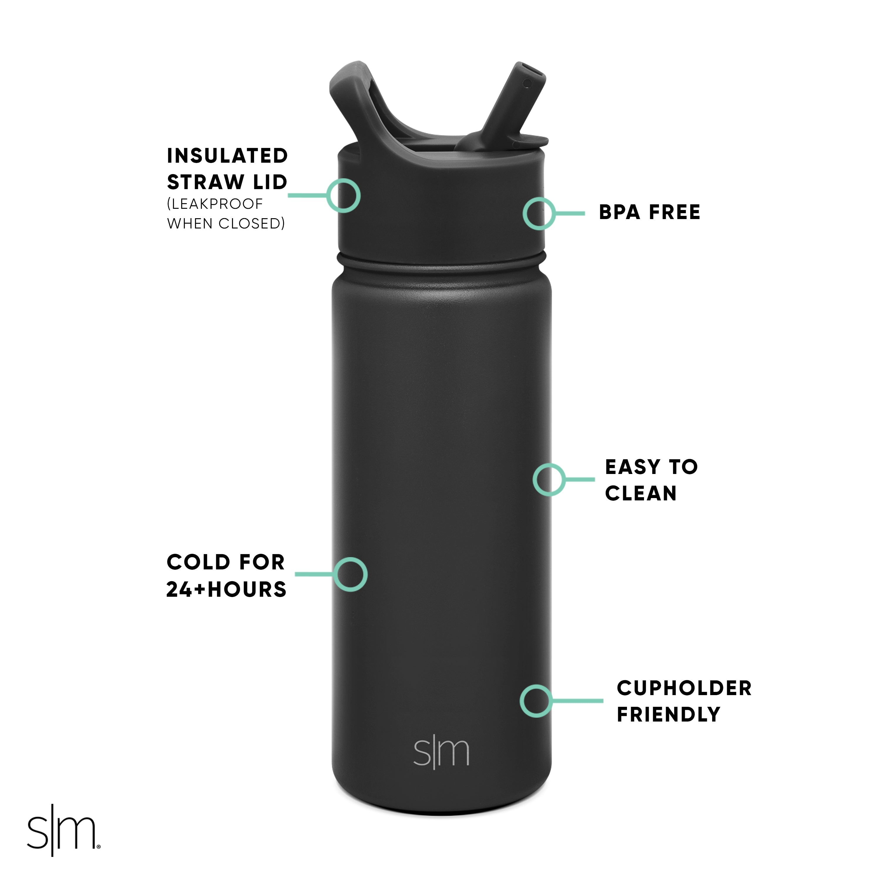 Summit Insulated Stainless Steel Water Bottle with Leak-Proof Straw Lid - 20oz, BPA-Free, Hot & Cold Drink Thermos for Hiking, Gym, and Outdoor Activities
