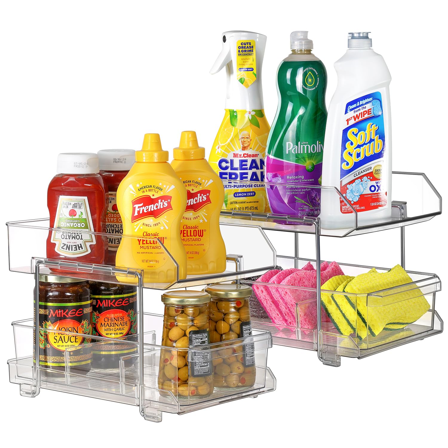 2-Tier Bathroom Organizer & Under Sink Storage | Clear Multi-Purpose Kitchen Pantry Organizer | Pull-Out Medicine Cabinet with 4 Removable Dividers | Perfect for Bathroom, Kitchen & Closet Organization