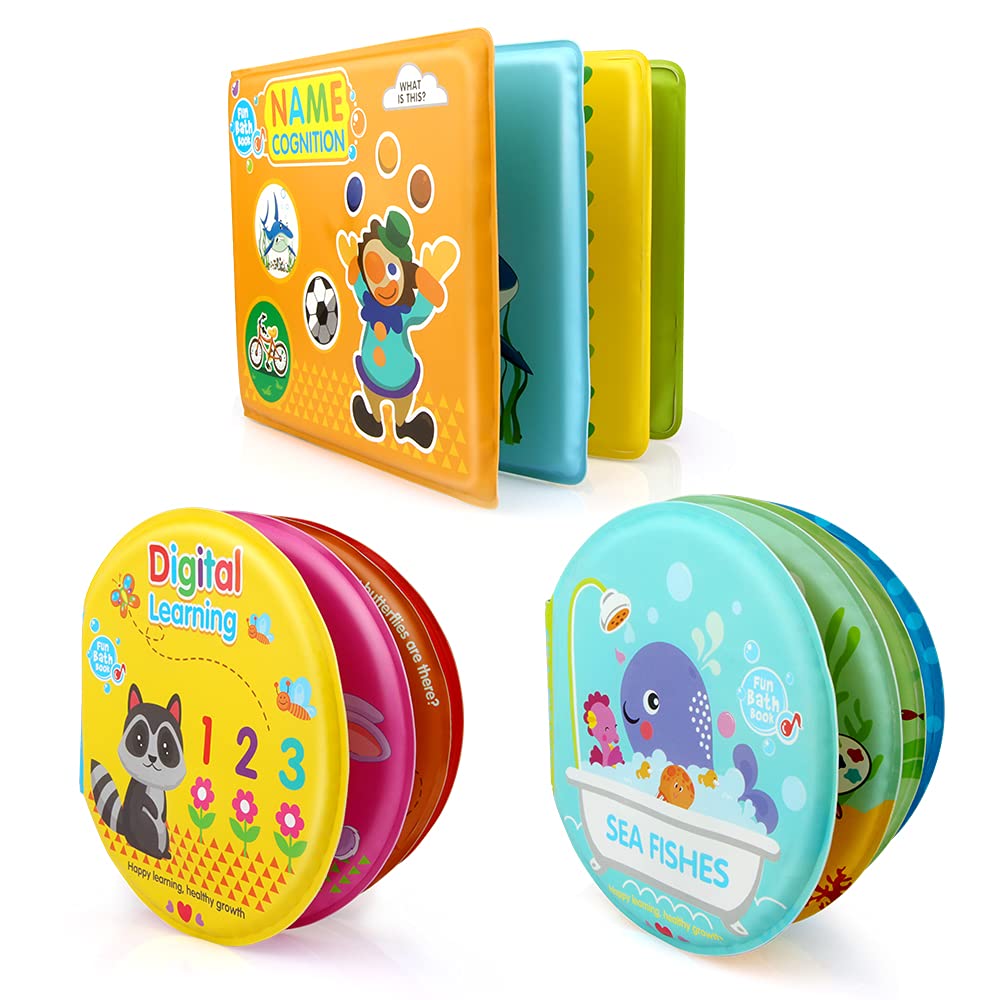 Non-Toxic Baby Bath Toys Set of 3 - Soft Educational Bathtub Toys for Toddlers 6-18 Months | Floating Bath Books & Fun Learning Toys for 1-3 Year Old Boys & Girls | Perfect for Bath Time Play & Early Childhood Development