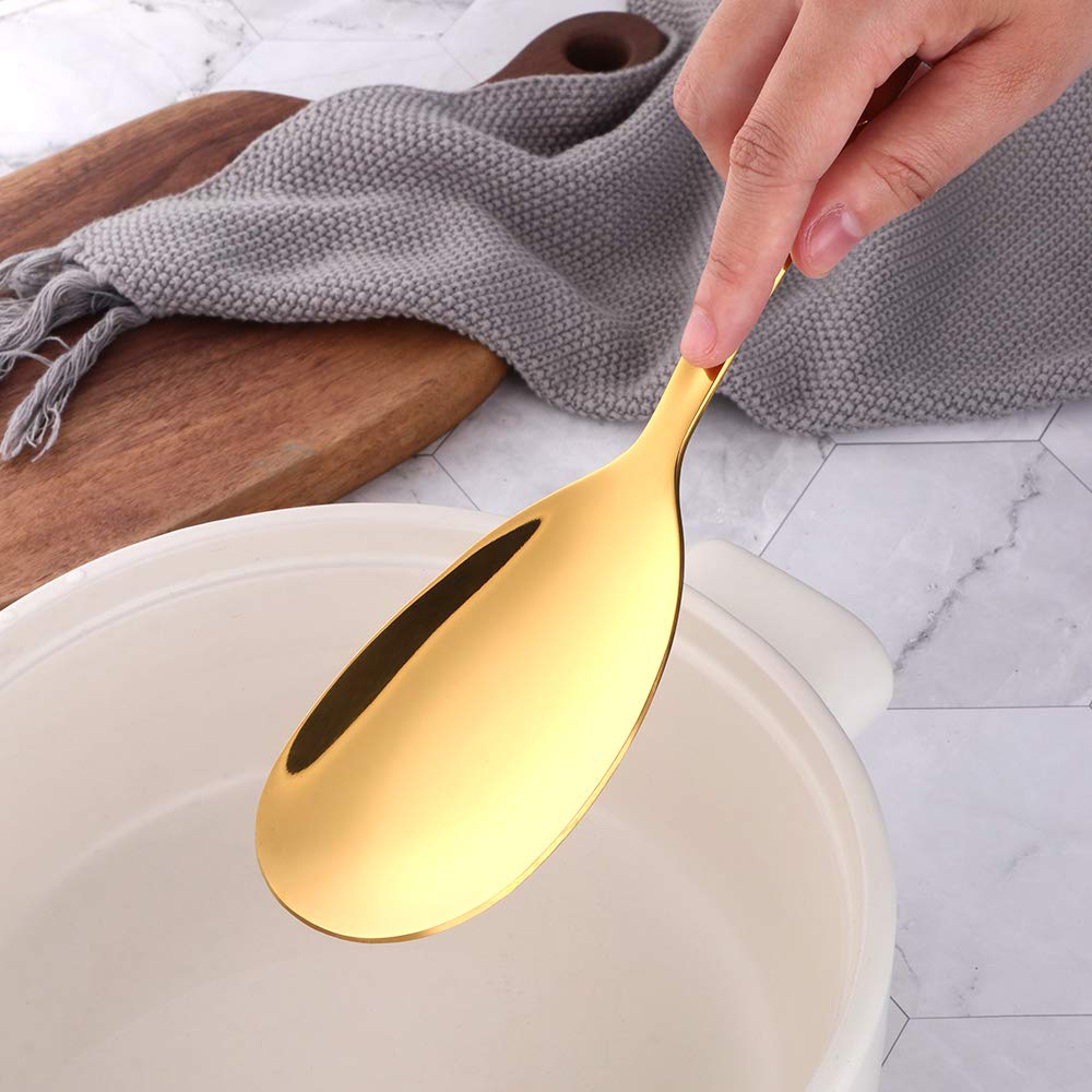 6-Piece Gold Salad Spoon Set - Premium Stainless Steel Titanium Plated, Heavy Duty Mirror Polished Salad Servers - 10.3 Inches/26.2cm - Perfect for Home Kitchen, Restaurant Buffet & Dinner Party Serving
