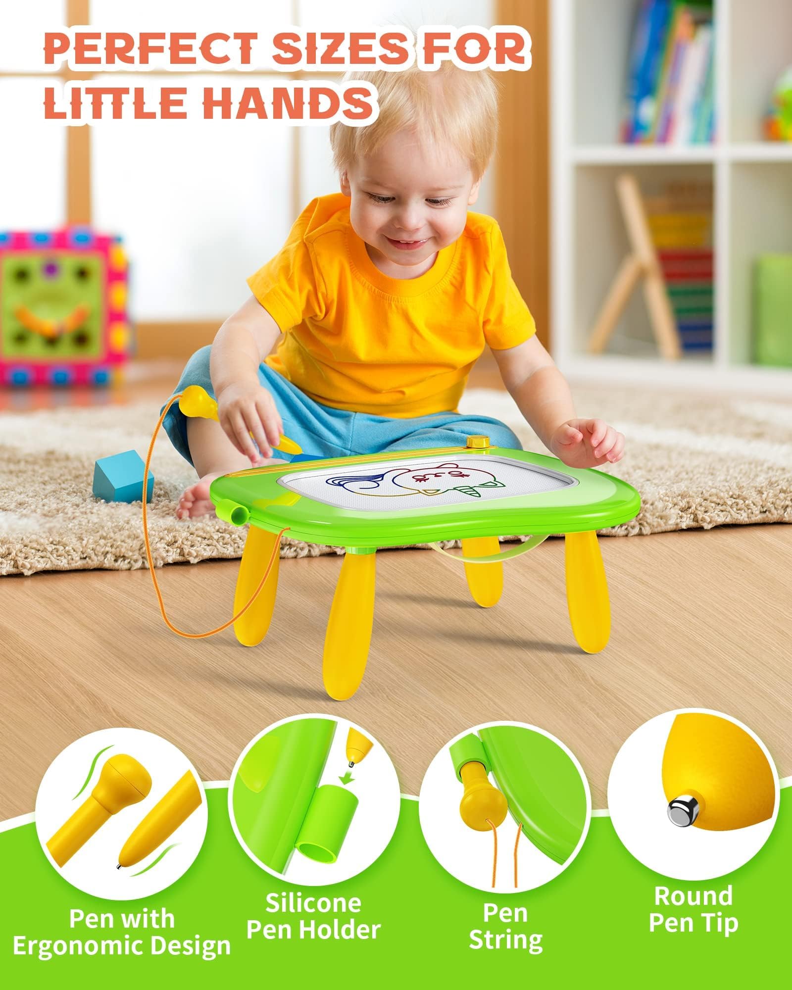 Bravokids Magnetic Drawing Board - Toddler Doodle Toy for Boys & Girls 1-3 Years - Educational Learning & Travel Activity