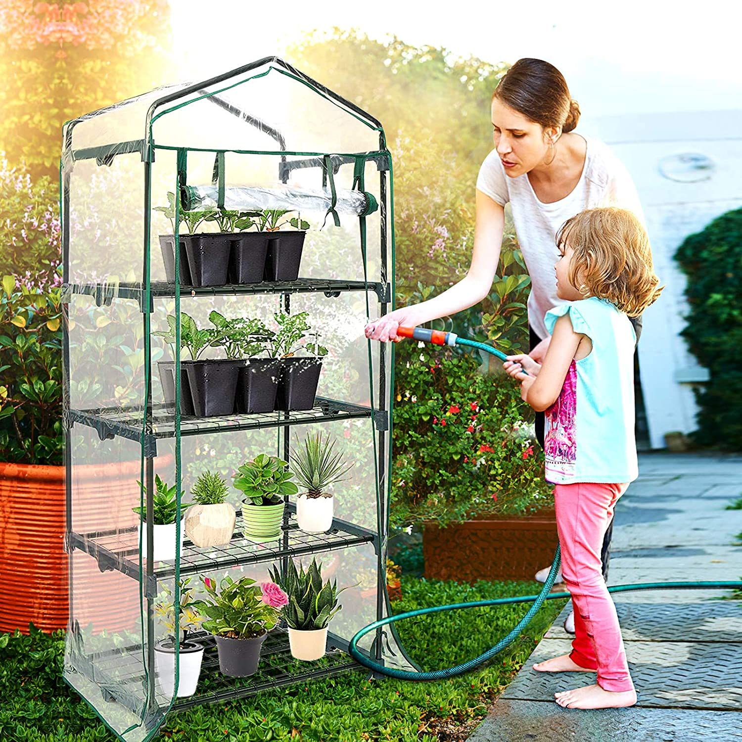 4 Tier Greenhouse Replacement Cover - Portable Grow Tent for Plants, Flowers & Vegetables - Cold, Frost, Wind & Rain Protection - Ideal for Indoor & Outdoor Gardening, Backyard & Patio Use