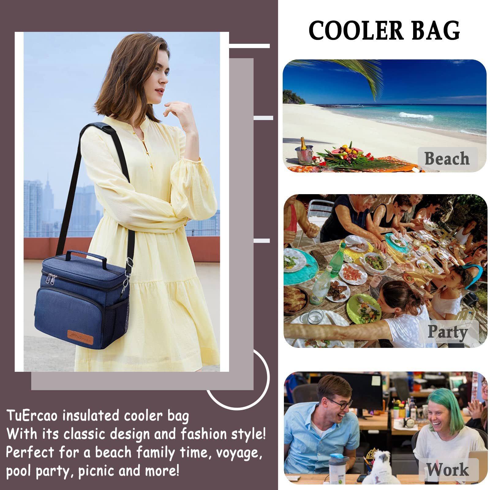 TuErcao 24 Can Leakproof Collapsible Soft Cooler Bag – Portable Small Ice Chest for Beach, Camping, Travel & Car – 15qt Lunch Box Cooler for Men at Work, Picnics & Outdoor Activities