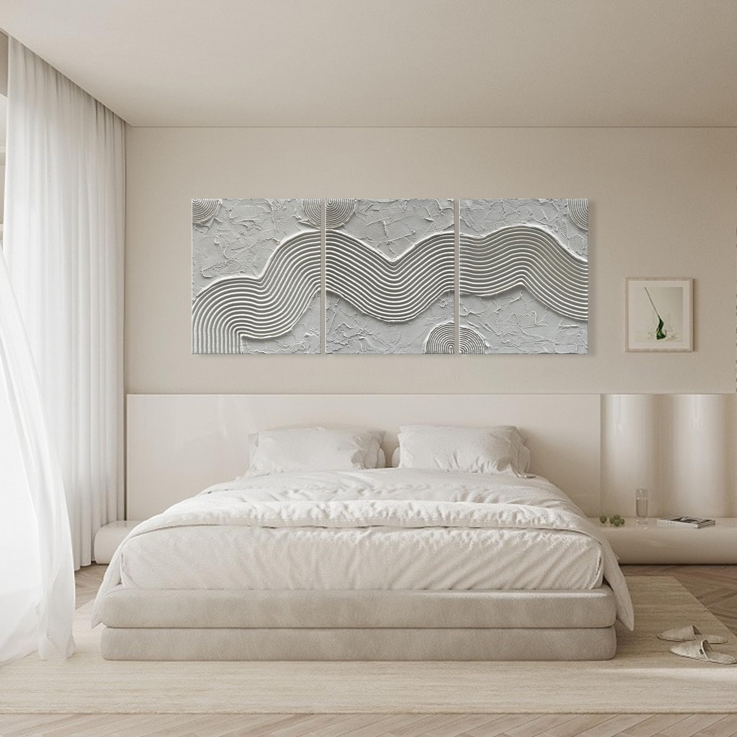 Hand-Painted White Texture Abstract Oil Painting - Minimalist Wall Art for Home Decor - Set of 3 (24x20 Inches) - Perfect for Living Room, Bedroom & Office