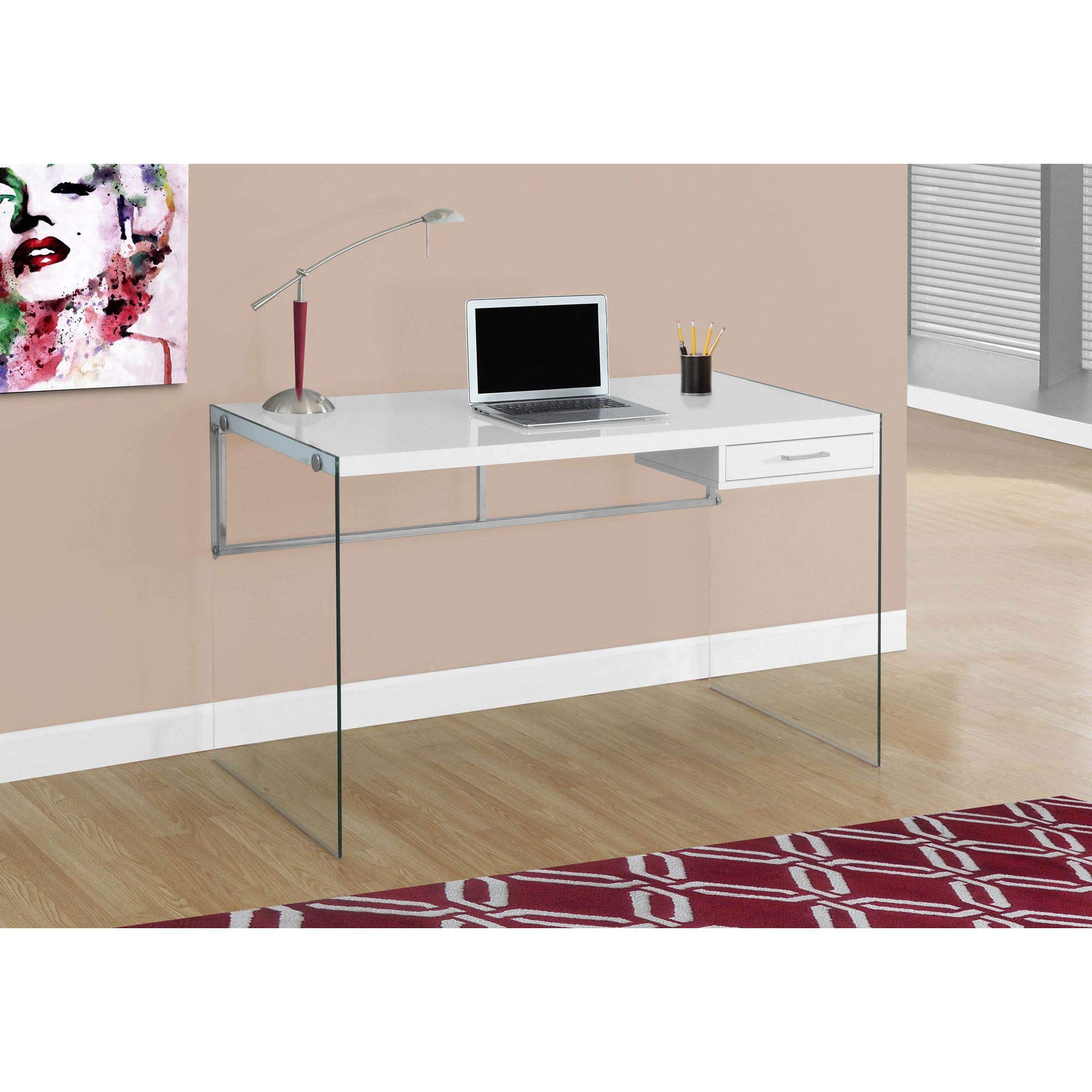 Offex 48 Inch Modern Glass Top Computer Desk with Sturdy Tempered Glass Legs - White & Clear Finish for Home Office, Gaming, and Workspace Setup
