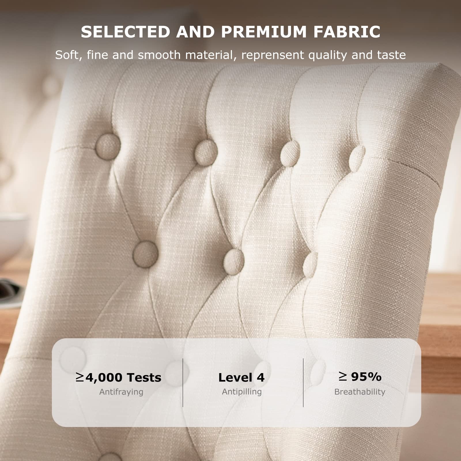 COLAMY Set of 4 Wingback Upholstered Dining Chairs - Tufted Button Fabric Side Chairs for Dining Room, Living Room & Kitchen - Comfortable Home Seating - Beige - Perfect for Family Dinners, Entertaining Guests & Cozy Home Decor