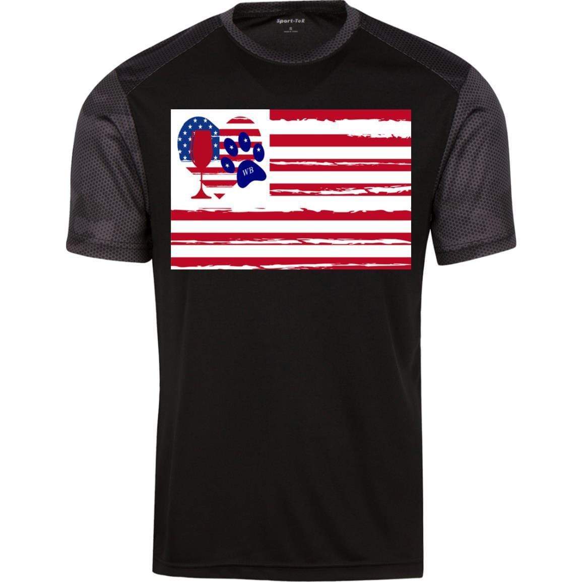 American Flag Wine Paw Heart Camo Hex Colorblock T-Shirt - Patriotic Casual Wear for Women | Perfect for 4th of July, BBQ Parties & Outdoor Events