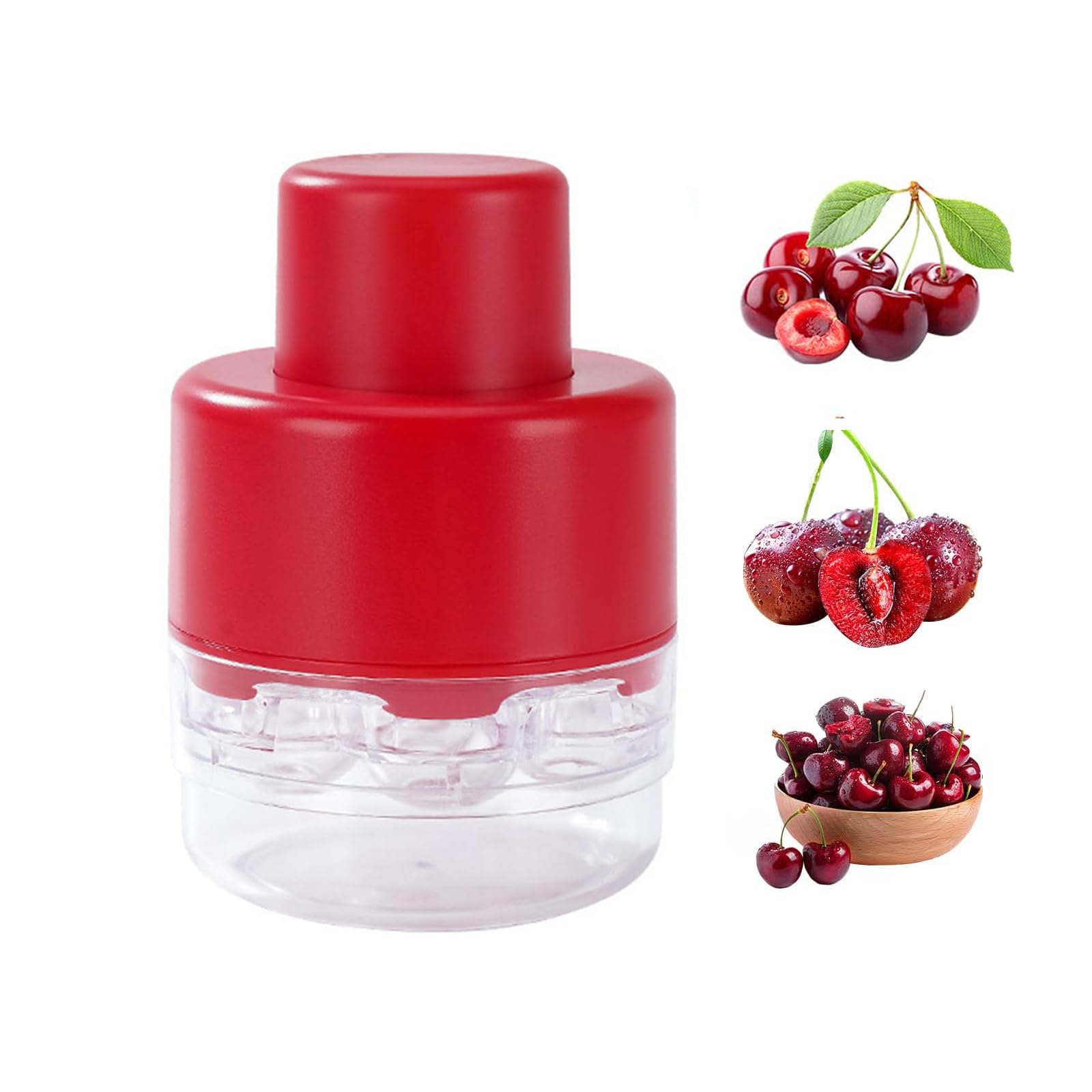 2024 New 7-Hole Cherry Pitter Tool - Stainless Steel Cherry Pit Remover for Fast & Easy Cherry De-Stoning - Kitchen Gadget for Baking, Jam Making & Fruit Prep (Red)