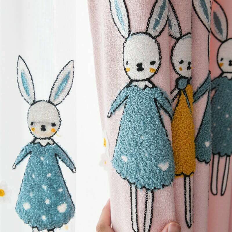 Rémy Embroidered Rabbit Bunny Curtains - Pink Floral Nursery Window Treatments for Girls Room Decor & Kids Bedroom