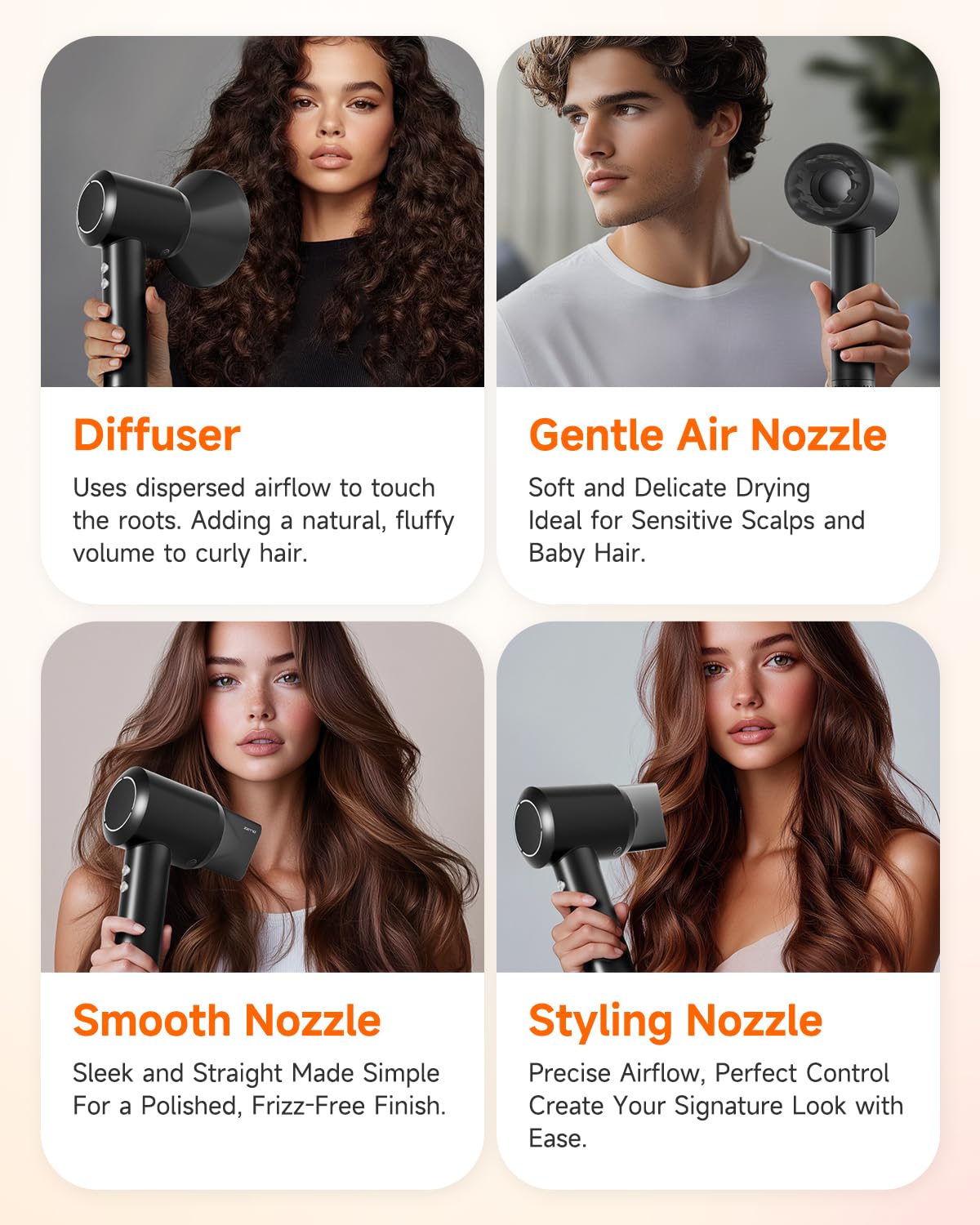 PLUZZ Professional Ionic Hair Dryer with Diffuser - 400M Negative Ions for Frizz-Free Curls, 120,000 RPM Brushless Motor for Fast Drying, Lightweight & Quiet Blow Dryer for Travel - Perfect for Home, Salon & On-the-Go Styling (Women & Men)
