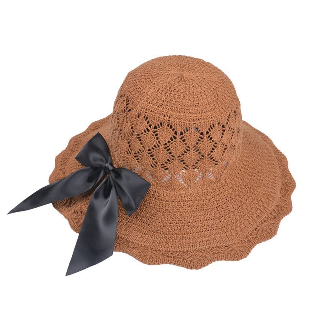 POUBREWD Women's Wide Brim Floppy Sun Hat - 56-58CM Straw Beach Hat for Summer, UV Protection Panama Bucket Hat for Outdoor, Travel & Gardening (Color: E)