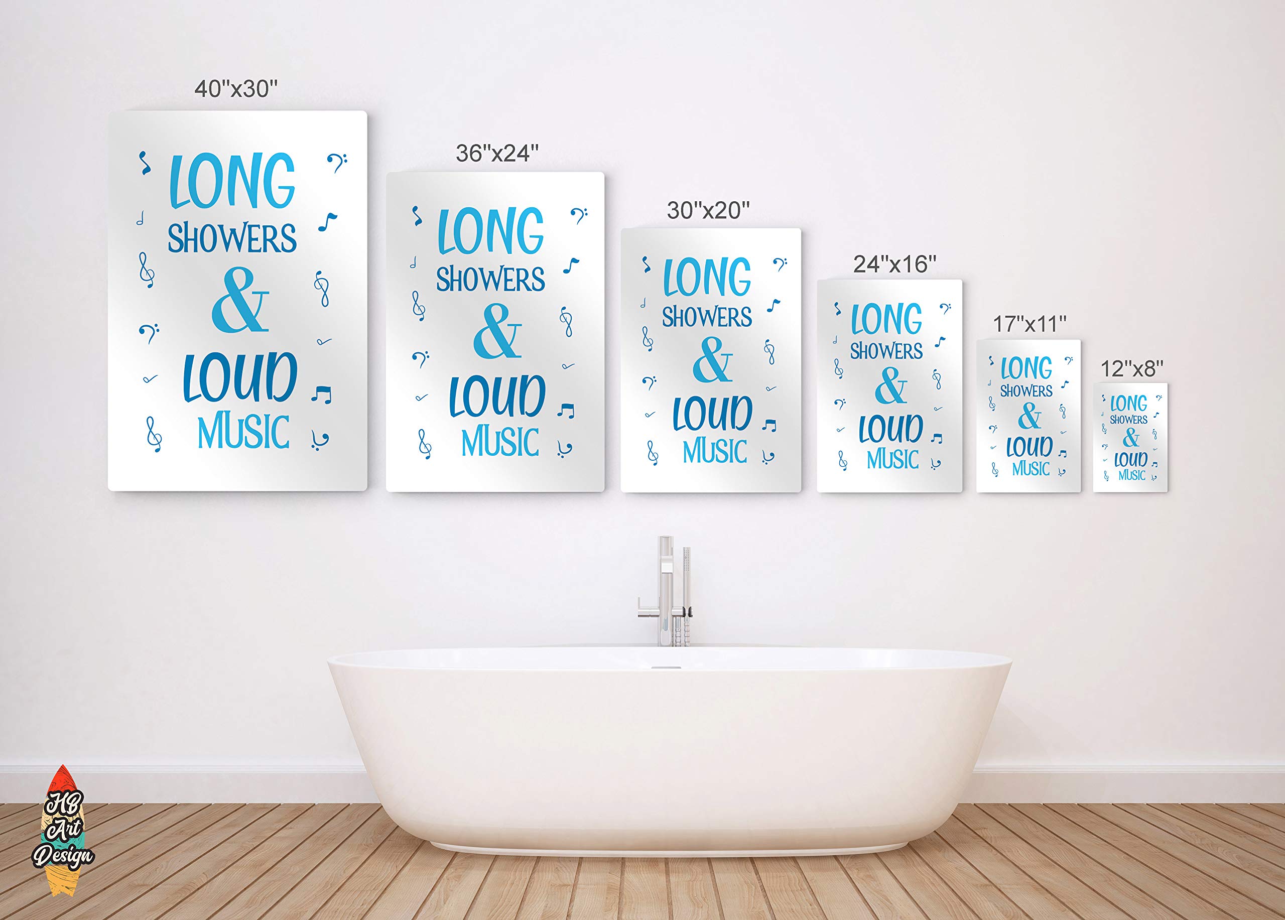 Funny Bathroom Wall Art - HB Art Design 'Long Showers & Loud Music' Metal Print Sign | 40x30 Inches Ready to Hang | Perfect Bathroom Decor, Nursery Sign & Unique Toilet Gift for Music Lovers