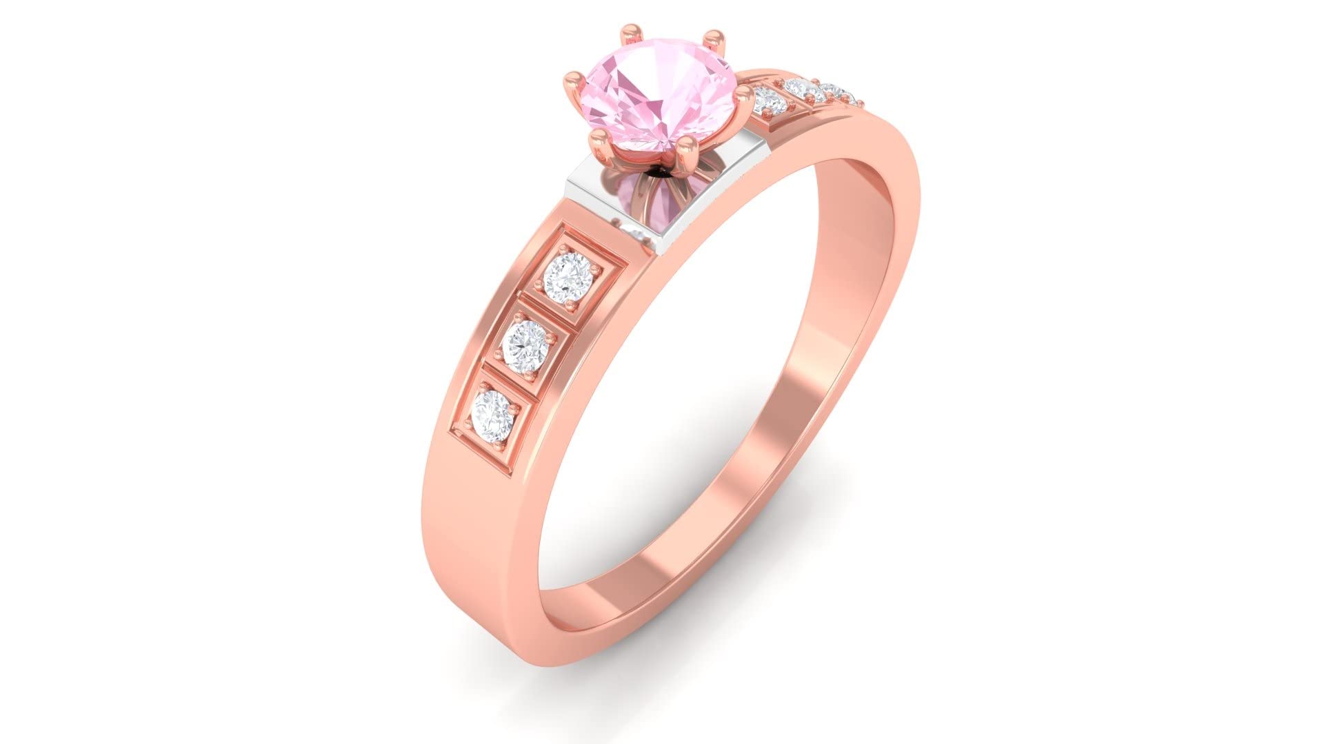 1/4 CT Rose Quartz Solitaire Band Ring with Diamond - 4MM Round Cut Rose Quartz Ring for Women - 14K Solid Gold Rose Quartz & Diamond Ring - Perfect for Engagement, Anniversary & Everyday Elegance