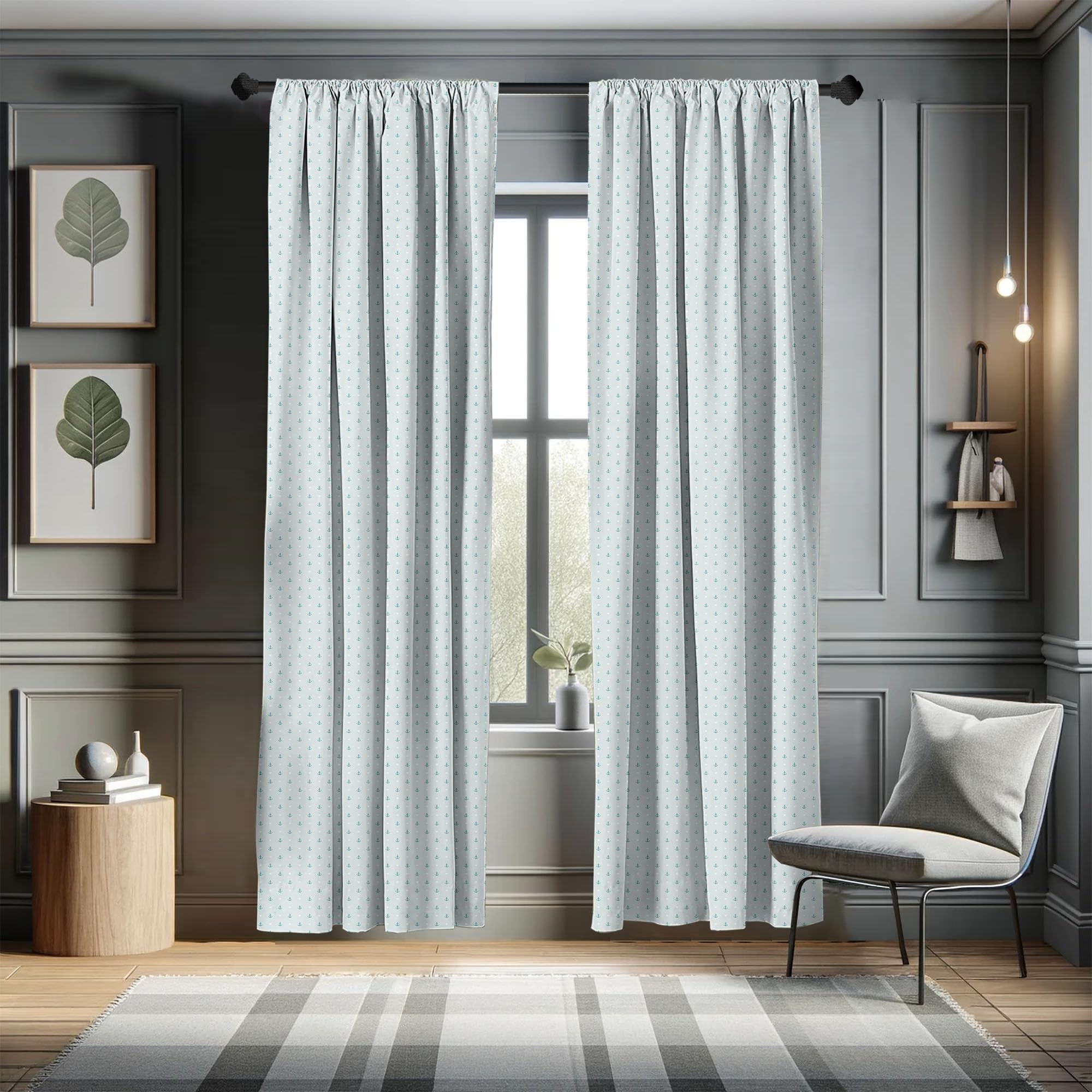 Ambesonne Anchor Curtains - Nautical Themed Window Treatments with Small Anchors & Hearts, 2 Panel Set (28
