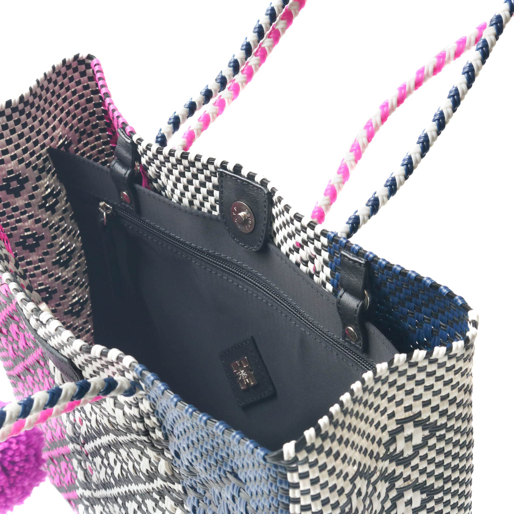 Bloom Woven Tote Bag - Eco-Friendly Handwoven Recycled Plastic Beach Bag - Mexican Oaxaca Style Water-Resistant Purse for Women - Perfect for Summer, Travel, Shopping & Everyday Use