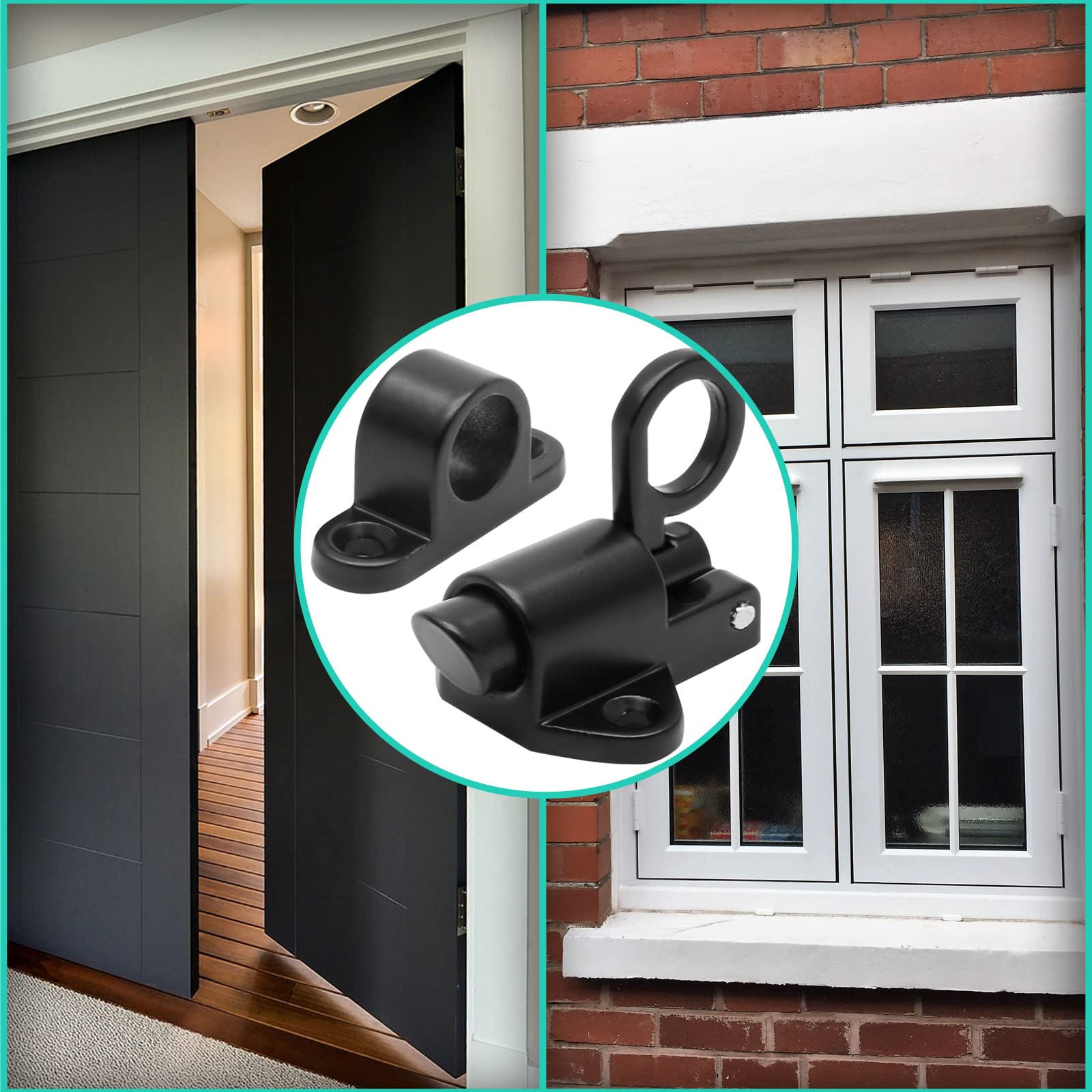 4-Pack Self-Closing Door Latches - Heavy Duty Spring Loaded Bolt Latch with Security Pull Ring - Automatic Window, Shed & Gate Door Lock (Black) - Ideal for Home Security, Barns, Storage Units & Outdoor Buildings